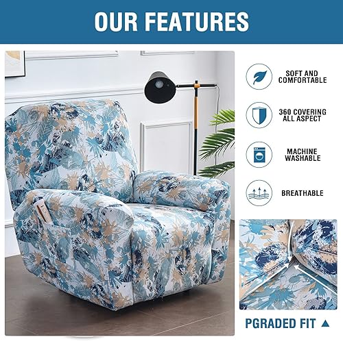 Vista 3 de Eco-Ancheng Fundas reclinables Lazyboy de 4 piezas, fundas para sofá reclinable, fundas antideslizantes para sillas reclinables, con bolsillos de 1