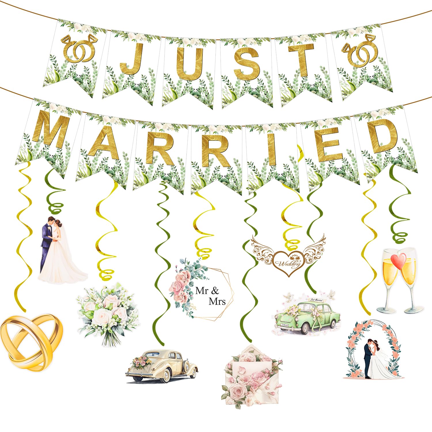 Dncvb Just Married Girlande Deko Hochzeit Girlande Just Married Auto Banner Hochzeit Banner für Wedding Heiratsantrag Hochzeitszeremonie Brautdusche