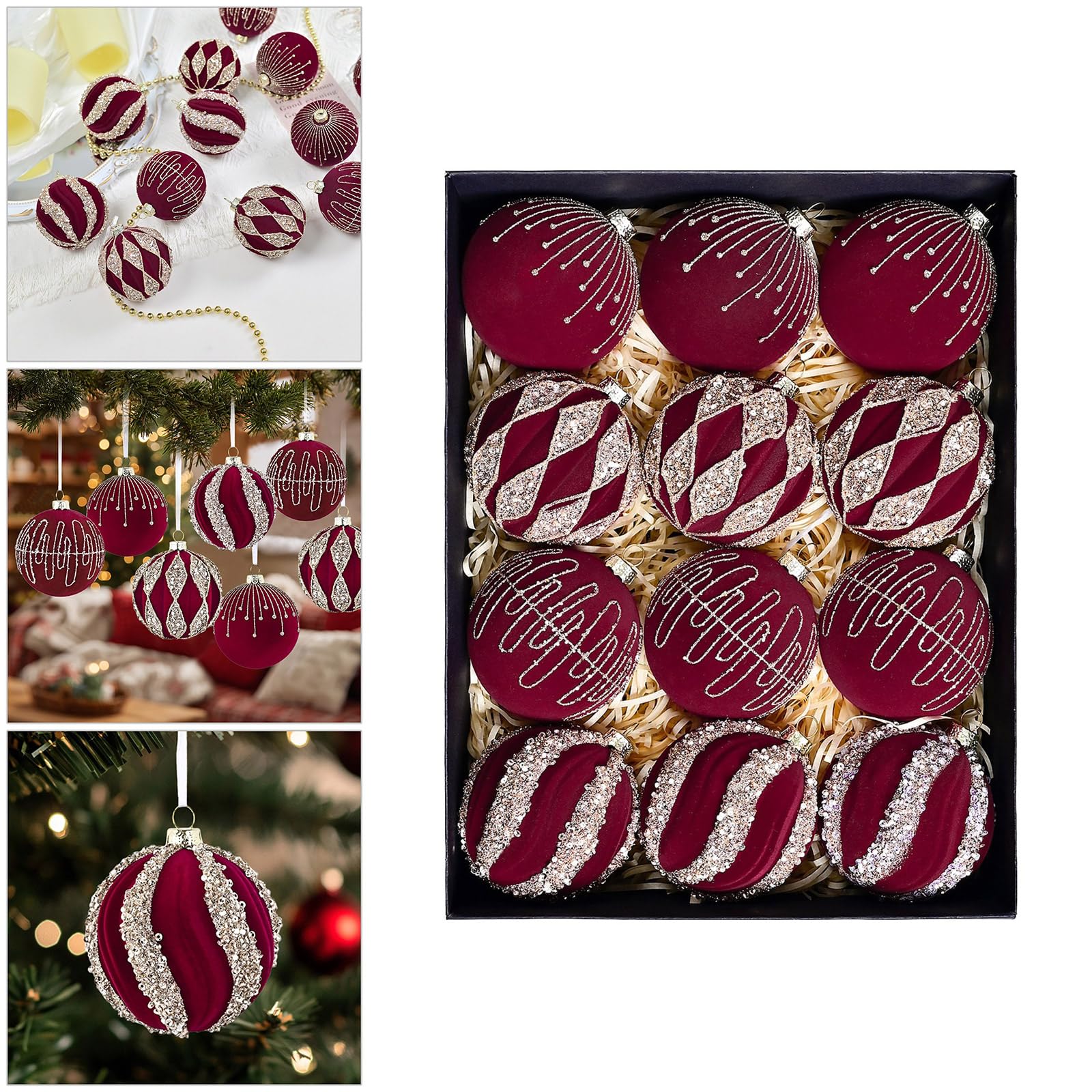 Générique Ornements de noël Scintillants, 12 pièces, décorations suspendues pour Arbre de Vacances intérieur et extérieur, décorations d ' Arbre de noël de fête