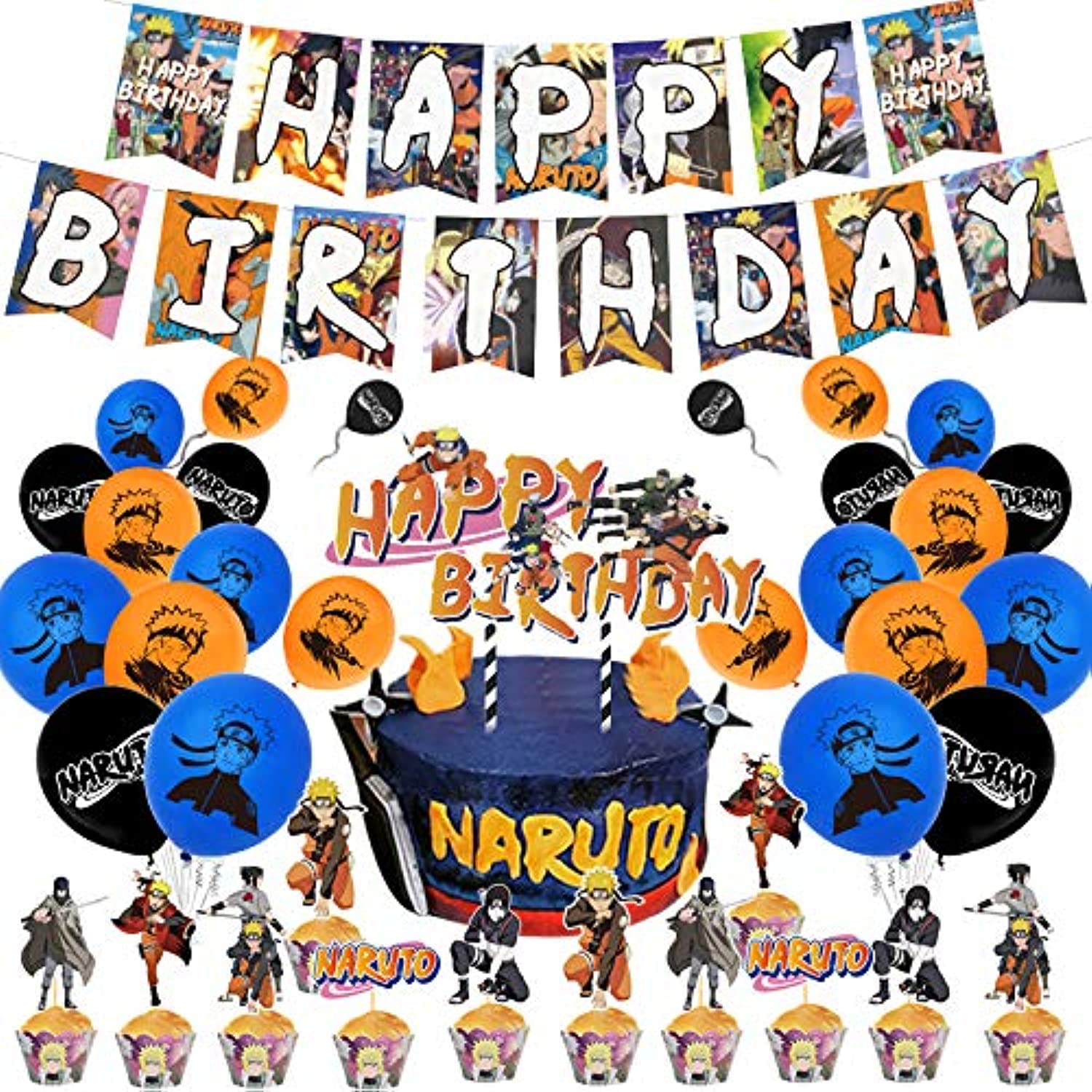 Party Corner - Naruto' Theme Birthday Party Decoration Box - My Hero Academia' Birthday Decorations Party Supplies Include Cool Happy Birthday Banner Character Cupcake Toppers, Colorful Balloons
