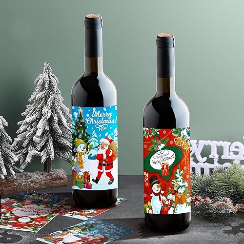 Miniatura 2 de VIDELLY Etiquetas adhesivas para botellas de vino de Navidad, 24 piezas de calcomanías para botellas de vino de Navidad, cubierta de Papá Noel,