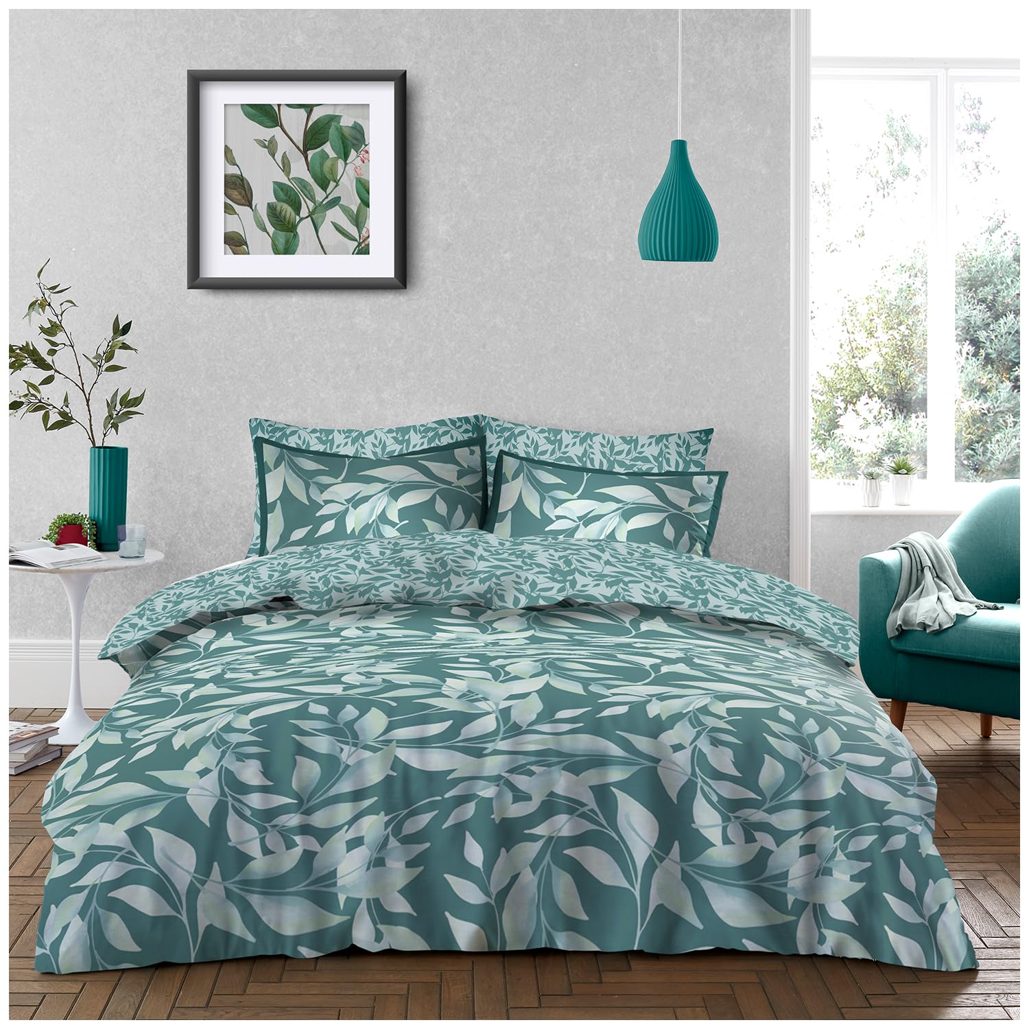 GC GAVENO CAVAILIA Polycotton Floral King Duvet Cover Set - Teal Green