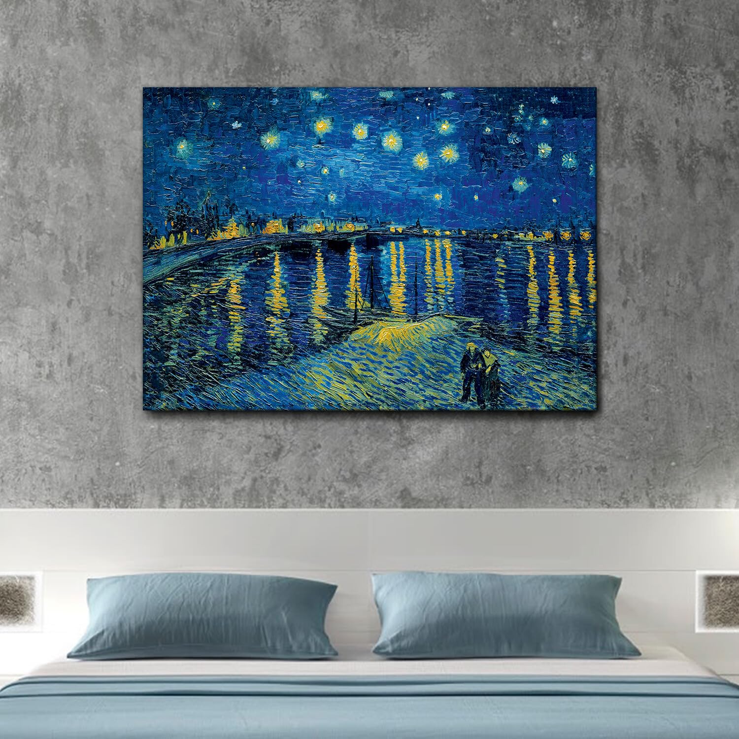 Giallobus - Gemälde - Vincent Van Gogh - Sternennacht über der Rhône - Leinwand mit Standardrahmen - 140L x 100l cm - Bereit zum Aufhängen - Moderne Gemälde