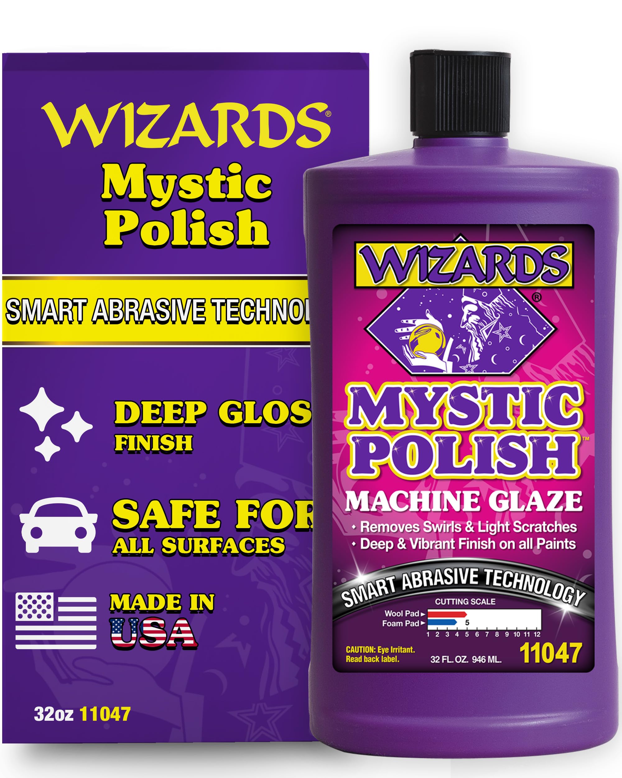 Wizards Mystic Polish Machine Glaze - Cutting Compound and Polish with Smart Abrasive Technology - Professional Car Scratch Remover - Water-Based Polishing Compound for Car Detailing Kit - 32 oz