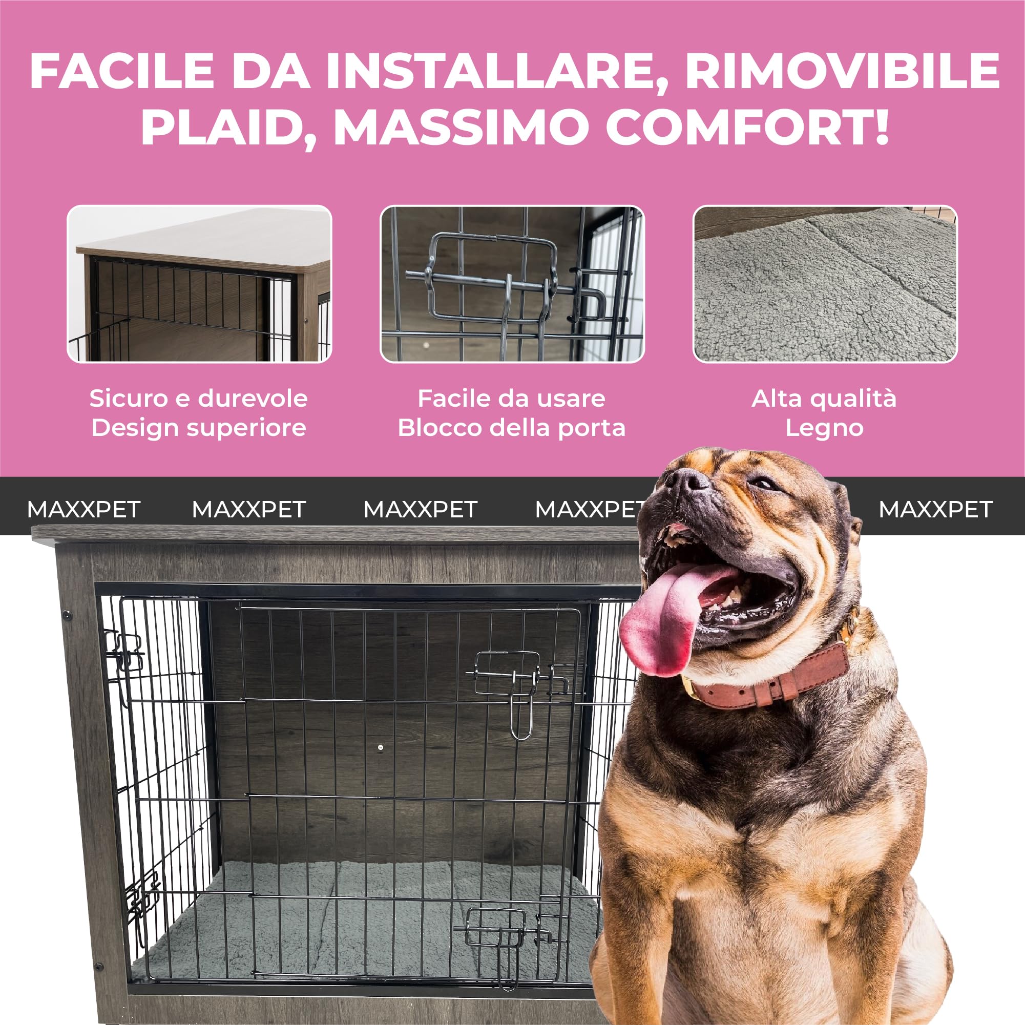 Gabbia Per Cani MaxxPet 92x58x64 Cm - Kennel Grande Pieghevole, Con Vassoio Rimovibile, Per Interni Ed Esterni, Nero