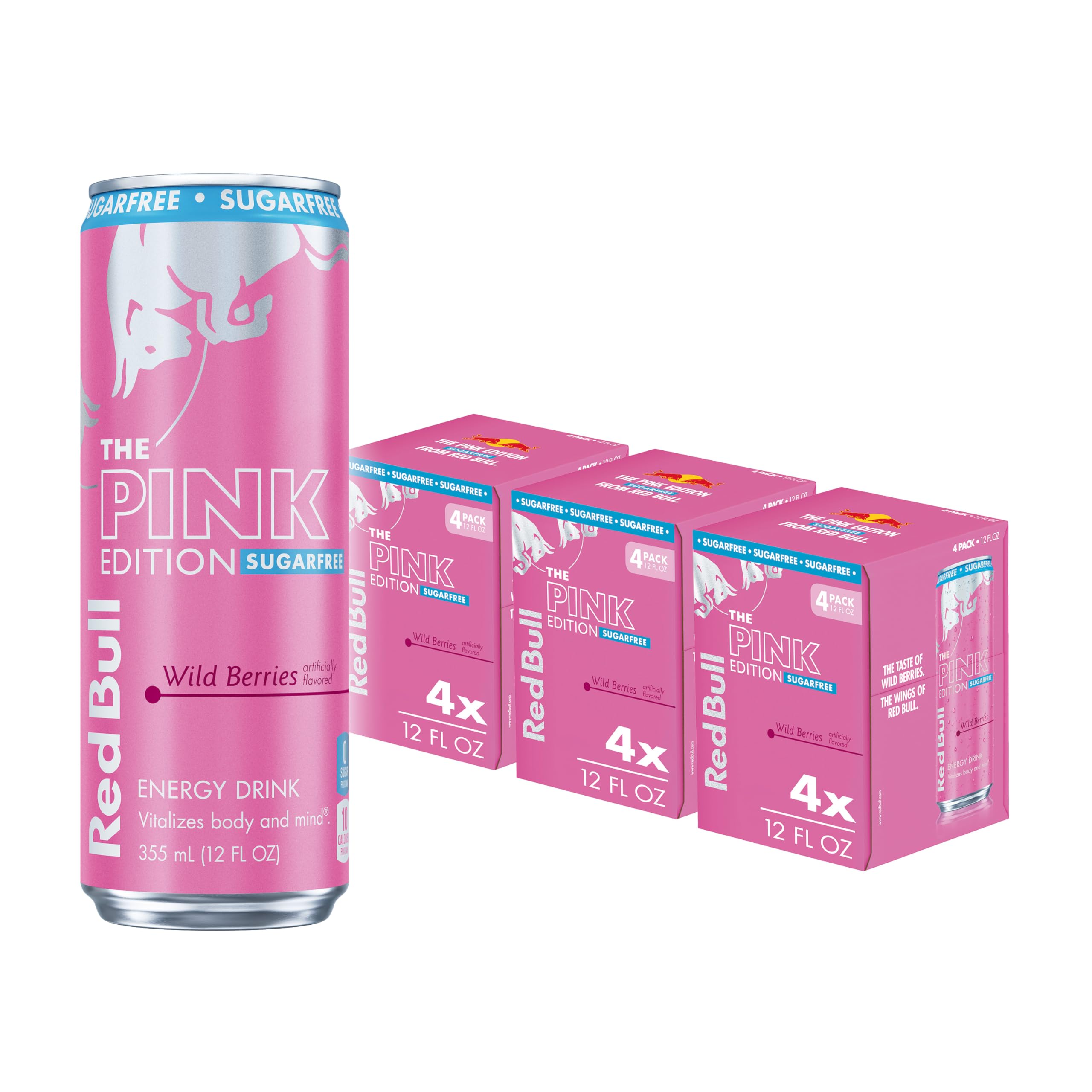 Red BullSugar-Free Wild Berries, Pink Edition, with 114mg Caffeine plus Taurine & B Vitamins, 12 Fl Oz, Pack of 12 Cans
