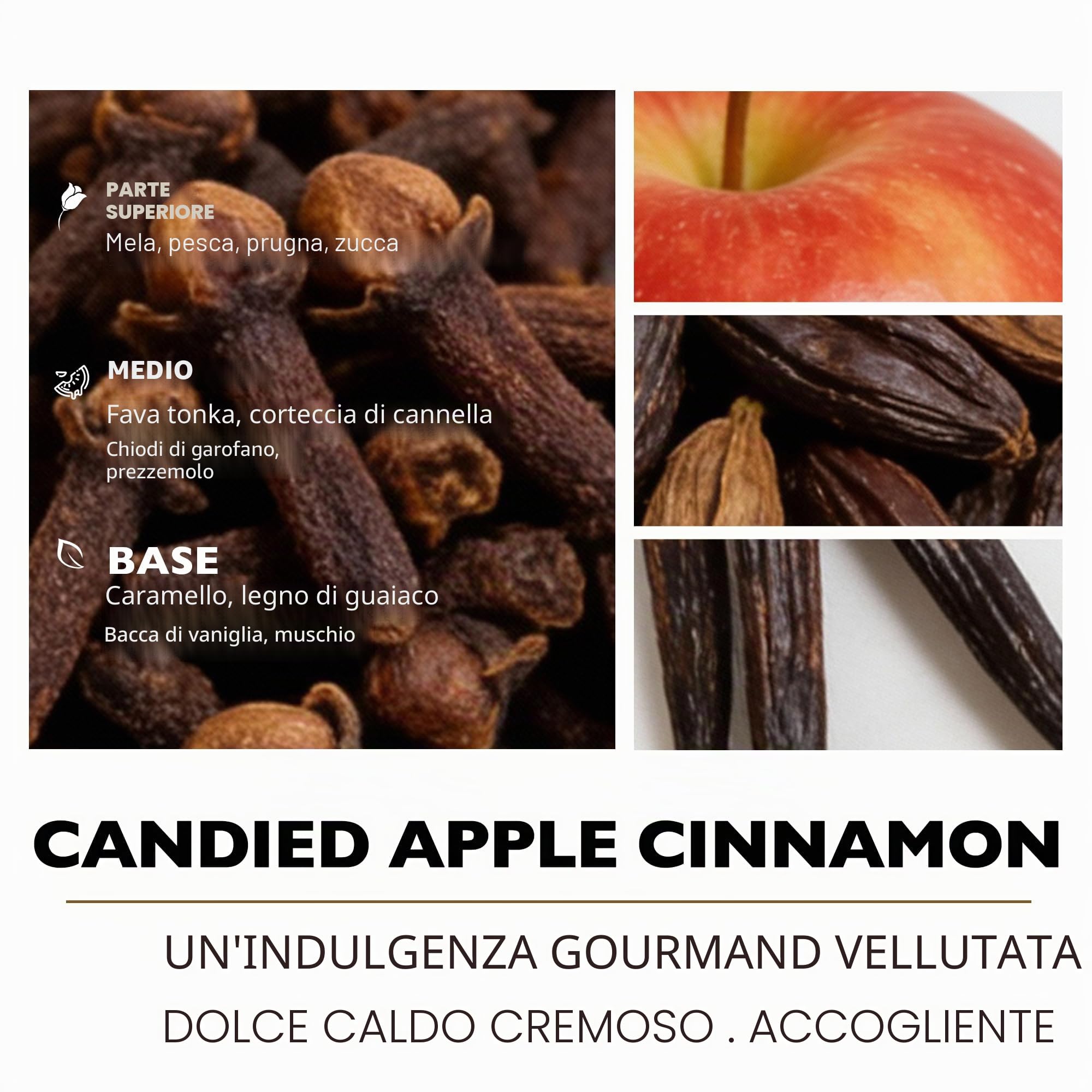 HomeLights Candele al profumo di cedro balsamico 510g, stile industriale chic, barattoli grandi da 4 stoppini Candele ideali per regali per eventi Seasonal Gourmand (Canella di mele caramellate)