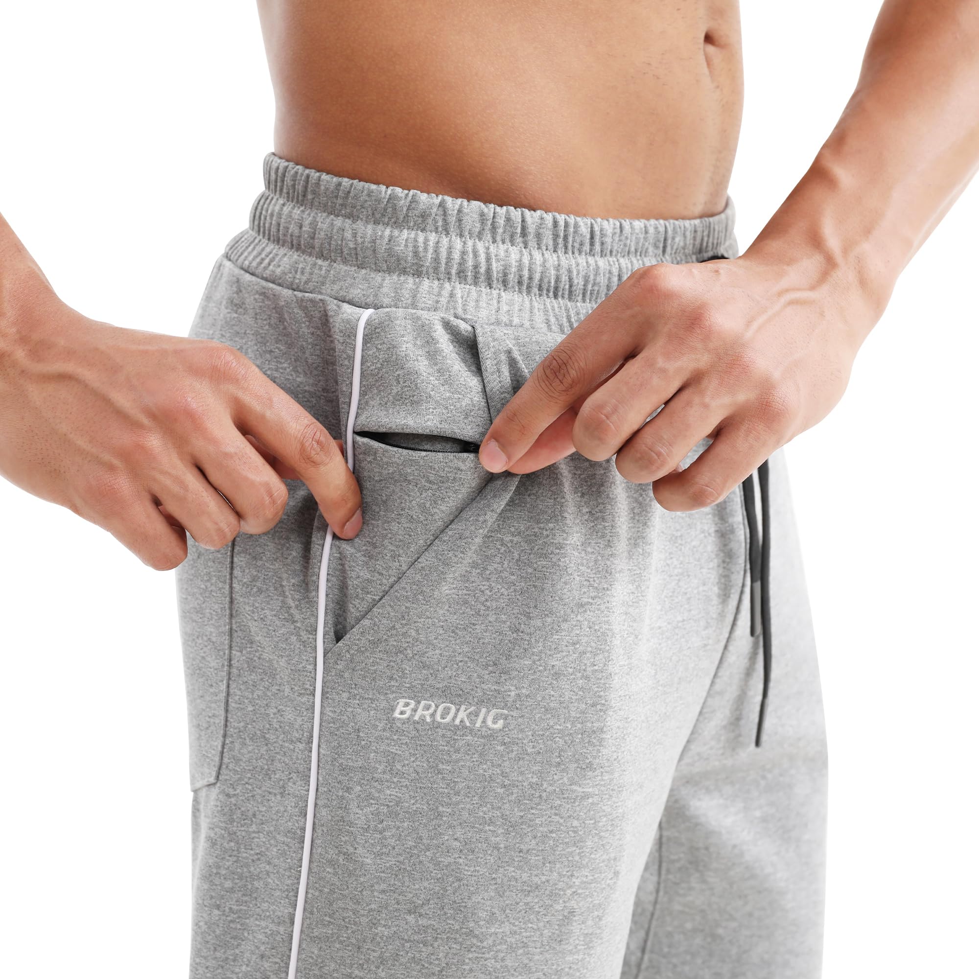 BROKIG Gerade Hose Trainingshose Sporthose Herren Lang | Loser Passform Freizeithose Herren, Open Bottom Joggers, Training Jogginghose Herren mit Reißverschluss Taschen