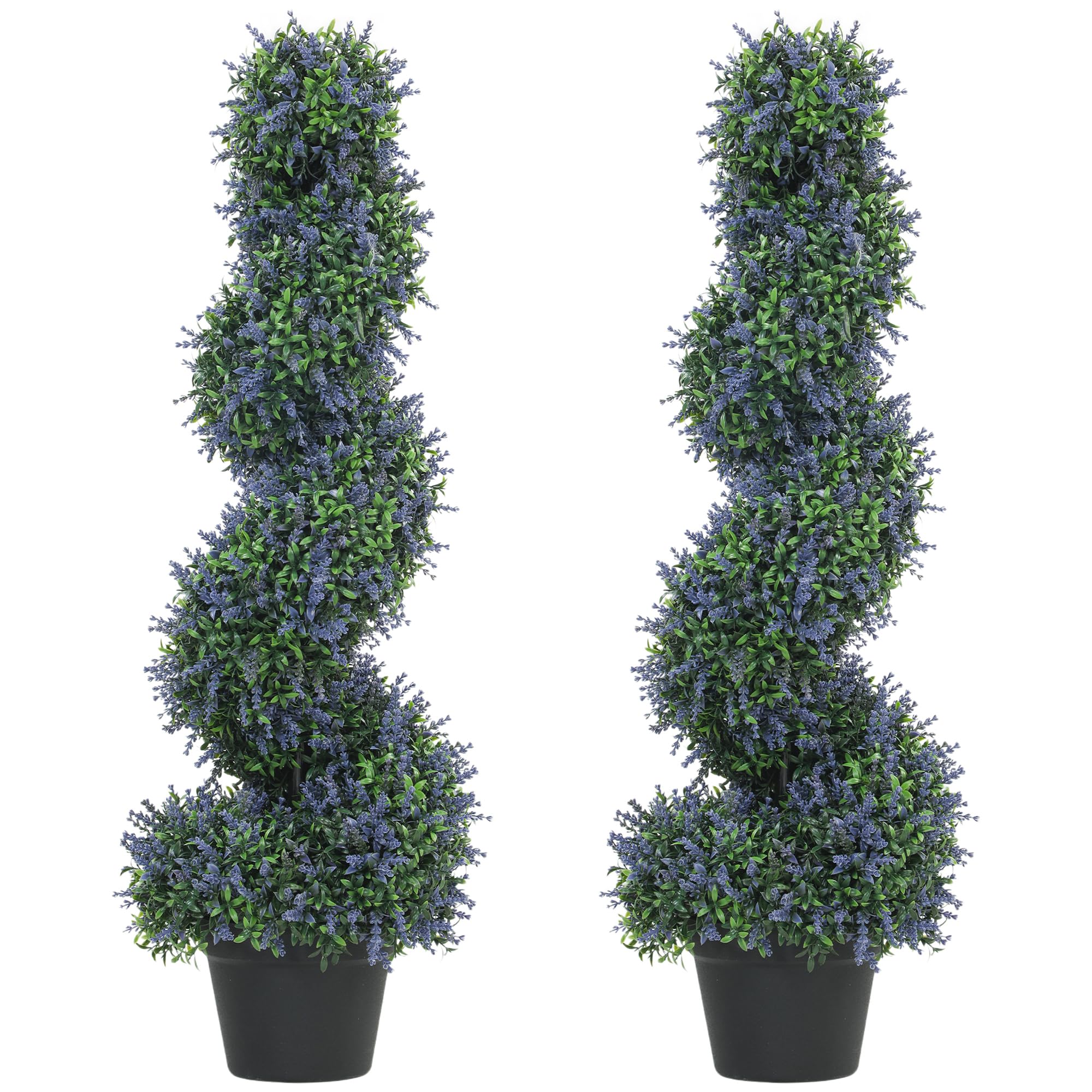 Homcom Lavender Artificial Topiary Tree With 315 Leaves And 315 Flowers, Set Of 2 - 17.5 X 17.5 X 90 Cm - 2 - Pe, Metal, Cement