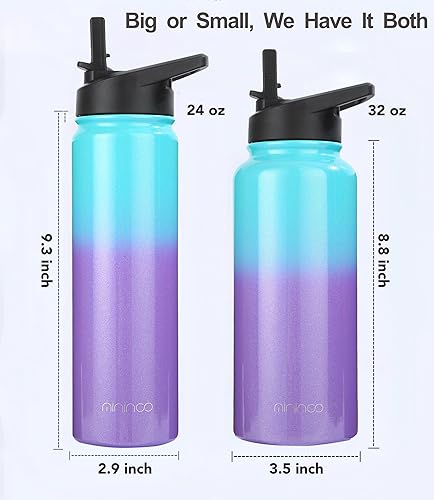 Miniatura 6 de Botella de agua aislada de 32 onzas con pajilla, termo de acero inoxidable de doble pared al vacío con tapa para popote y tapa para beber, a prueba