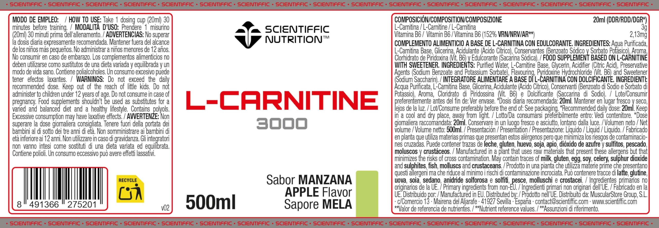 l carnitina scientiffic nutrition L-carnitine & green tea Stimulant free liquid l L-Carnitina +(1 ampolla) SCIENTIFFIC