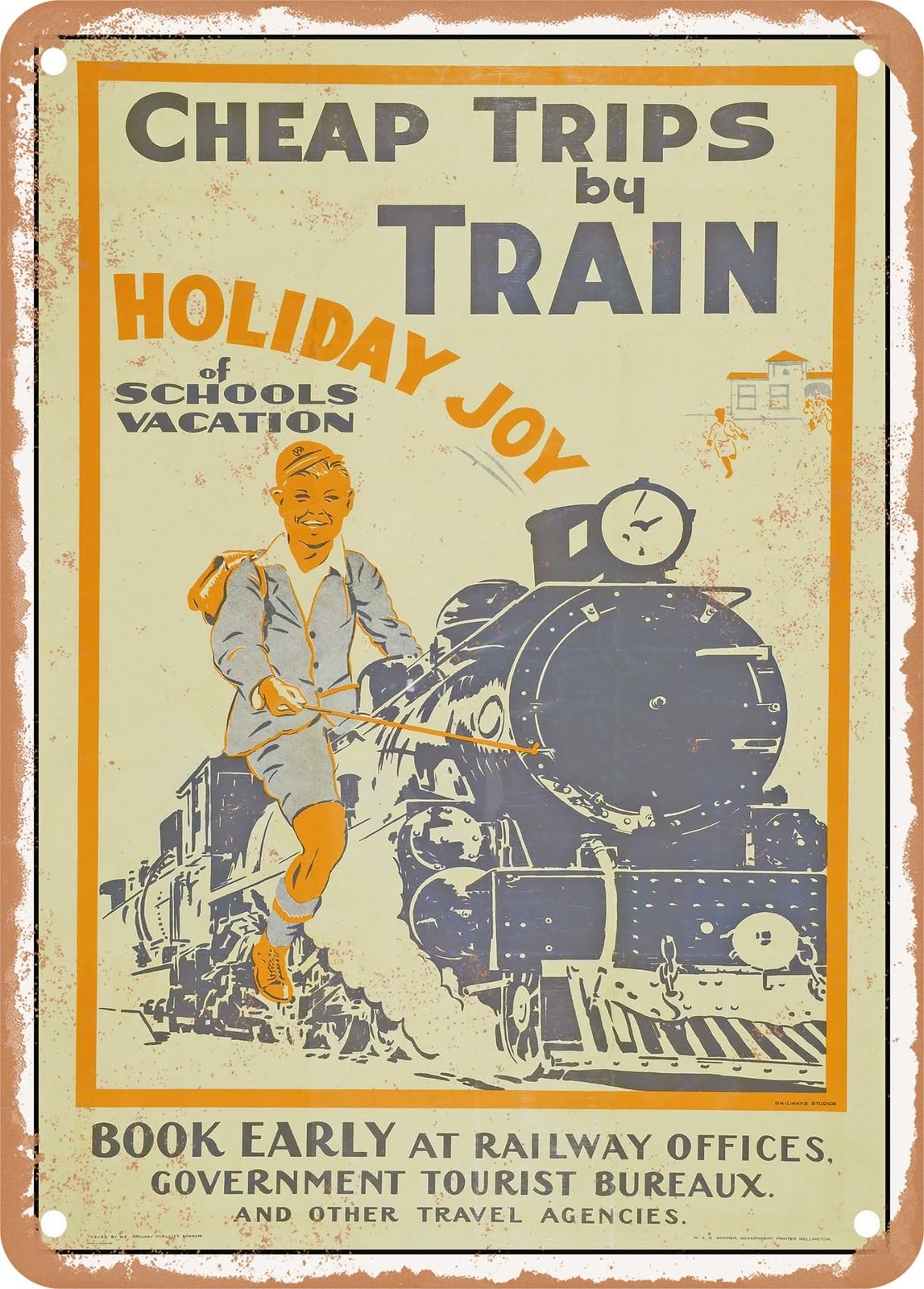 Miaomansenstore Metal Sign - 1933 Holidays And Vacations By Train Vintage Ad Home Decor