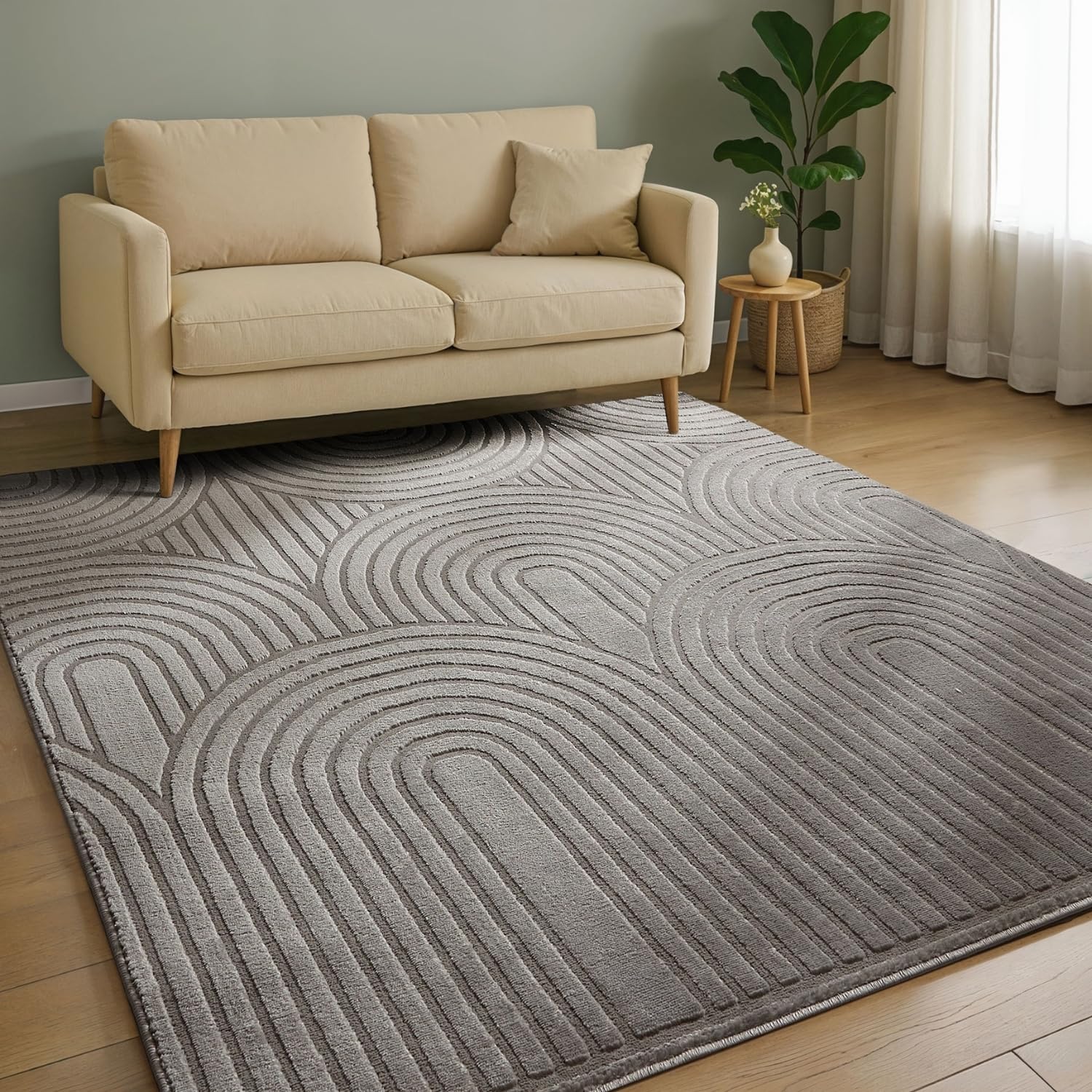 benuta Basic Teppich Claire - Grau 140x200 cm - Minimalistischer Wohnzimmerteppich im Geometrischen Retro-Stil - Pflegeleicht - Fußbodenheizung Geeignet