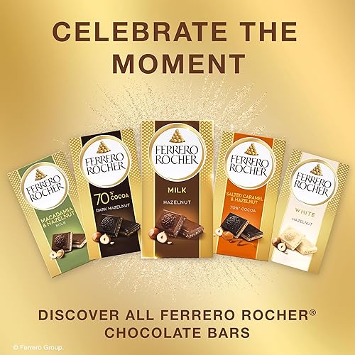 Miniatura 8 de Ferrero Rocher Barra de chocolate premium, 55% chocolate amargo avellana y caramelo salado crujiente, 8 unidades, 3.1 onzas