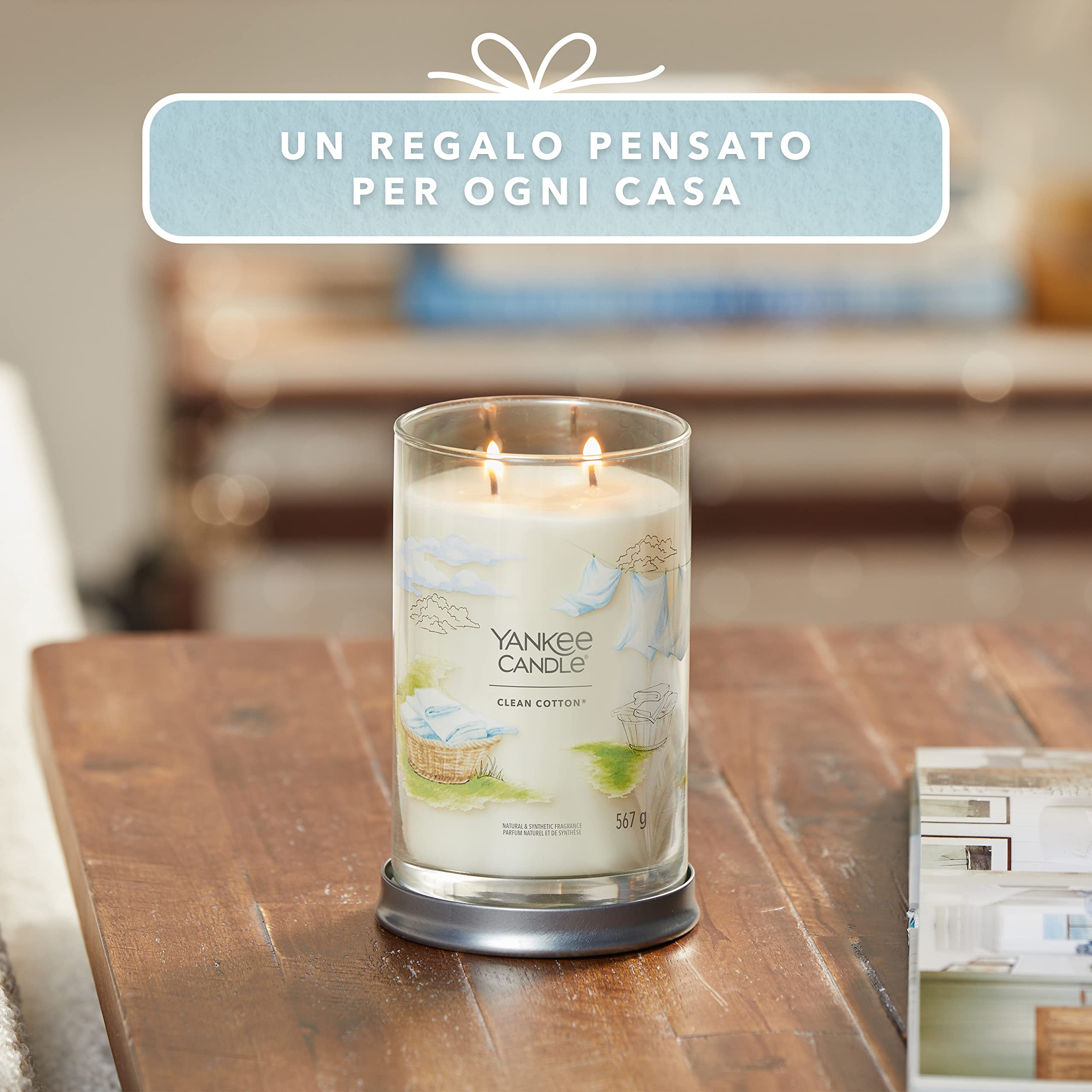 Yankee Candle Signature candela profumata | Cotone pulito in tumbler grande | Candele di miscela di cera di soia lunga durata | regalo perfetto per le donne