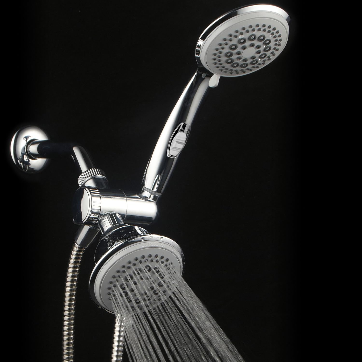 Hotel Spa PowerSpa Top American Brand High Pressure 3-way Luxury Overhead/Handheld Shower Head Combo with 63 Flow Settings, Water Saving Hand Pause Switch and Stainless Steel Hose