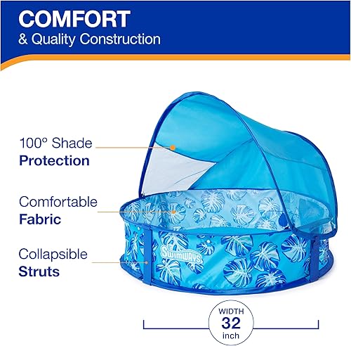 Vista 3 de Swimways Elite - Piscina desplegable sobre el suelo, piscina para bebés con toldo y funda de transporte, piscina plegable para niños de 9 a 24