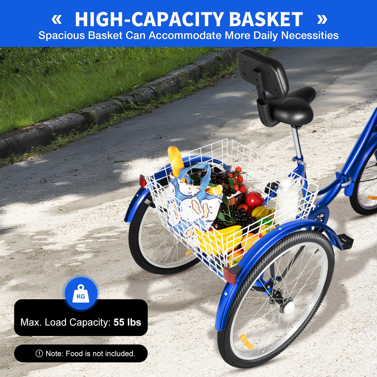 Bicicletta pieghevole a 3 ruote da 61 cm, triciclo per adulti con cestino, per adulti, anziani, donne, uomini, cargo bike