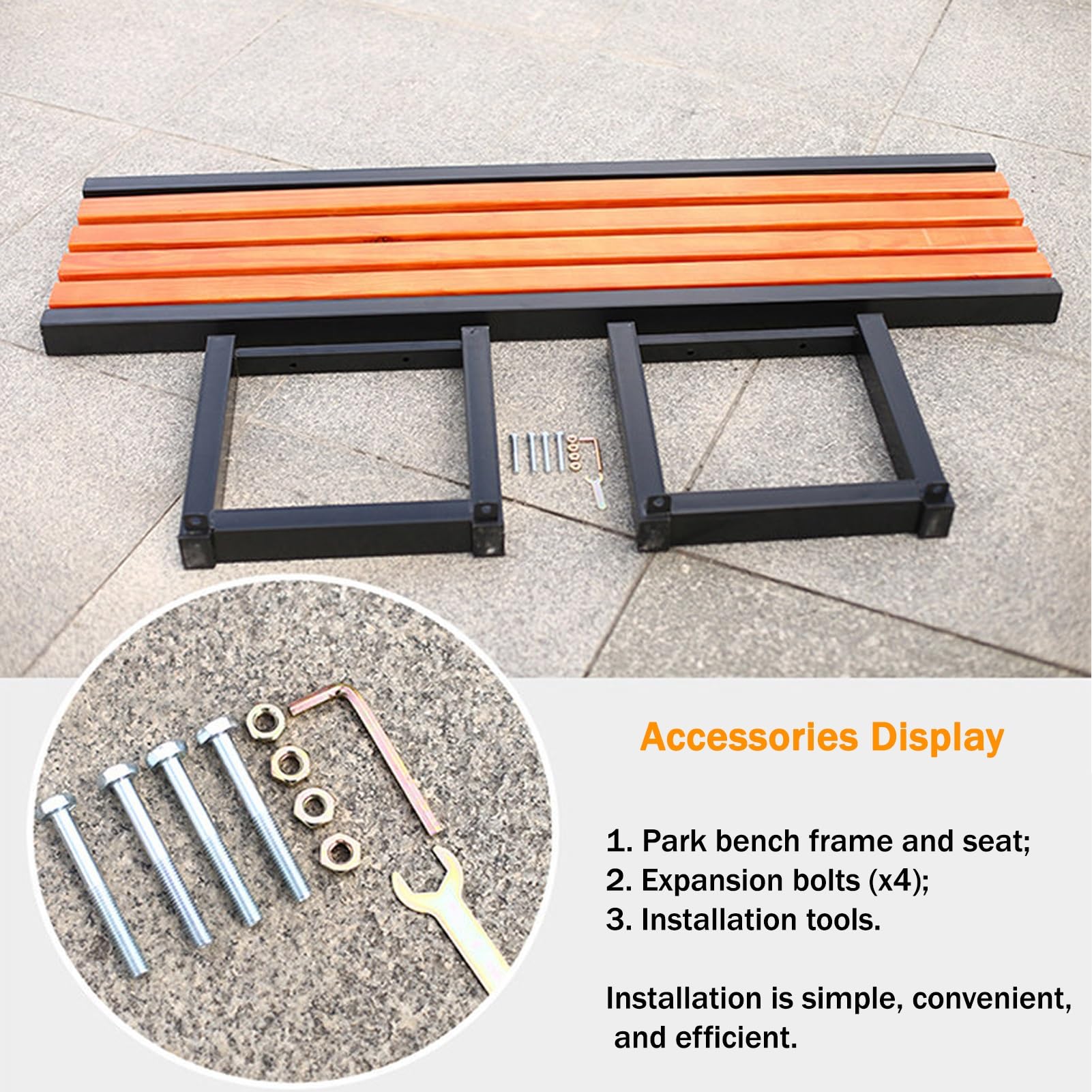 Exterior Banco Jardín Asiento De Listones De Madera Y Plástico | Parque Banco Con Estructura De Metal Resistente, Silla De Ocio Cuadrada, For Porche/patio/balcón/ley(Black,47.2''/120cm)