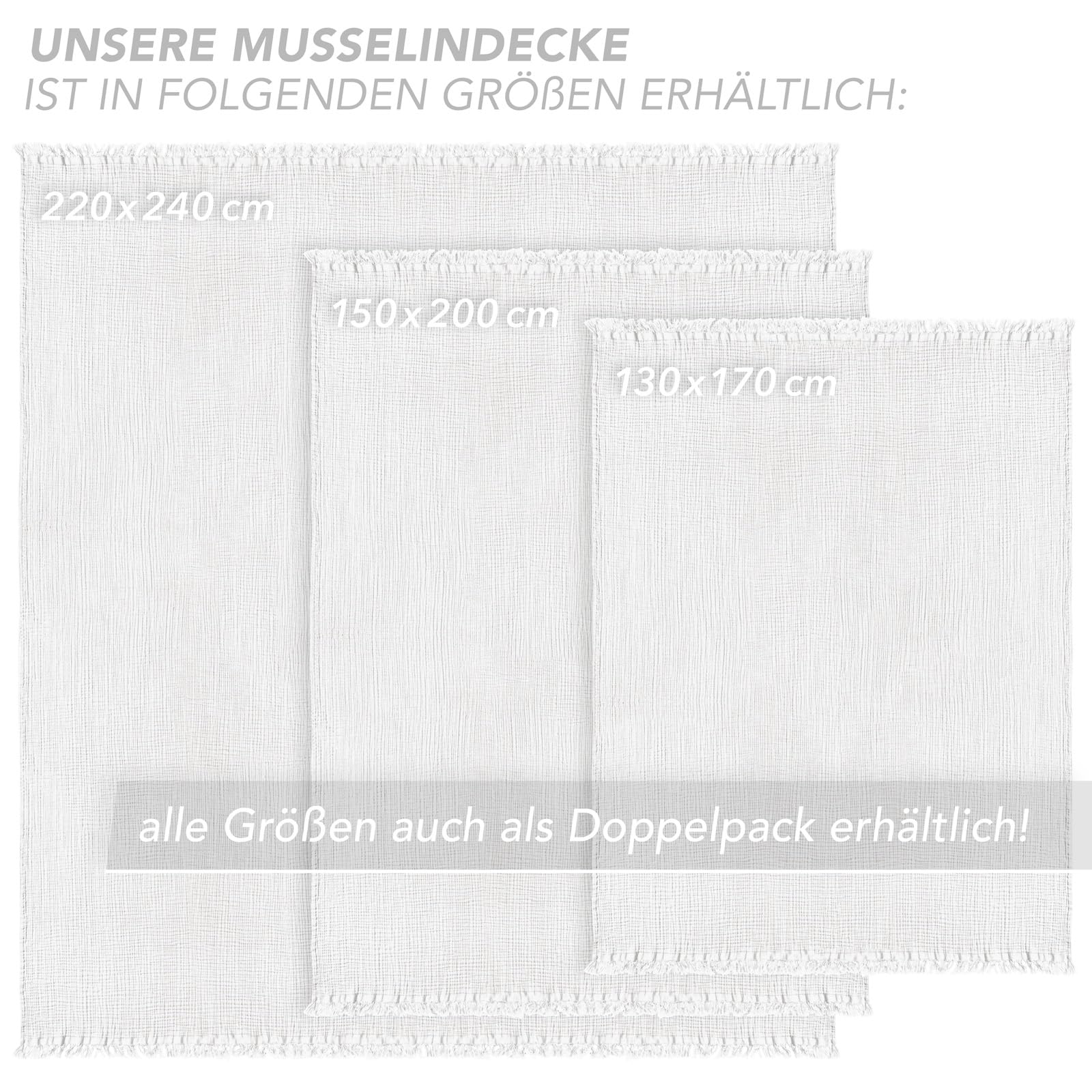 Musselin Decke 150x200 cm Oeko-Tex 100% Baumwolle Kuscheldecke Weiß