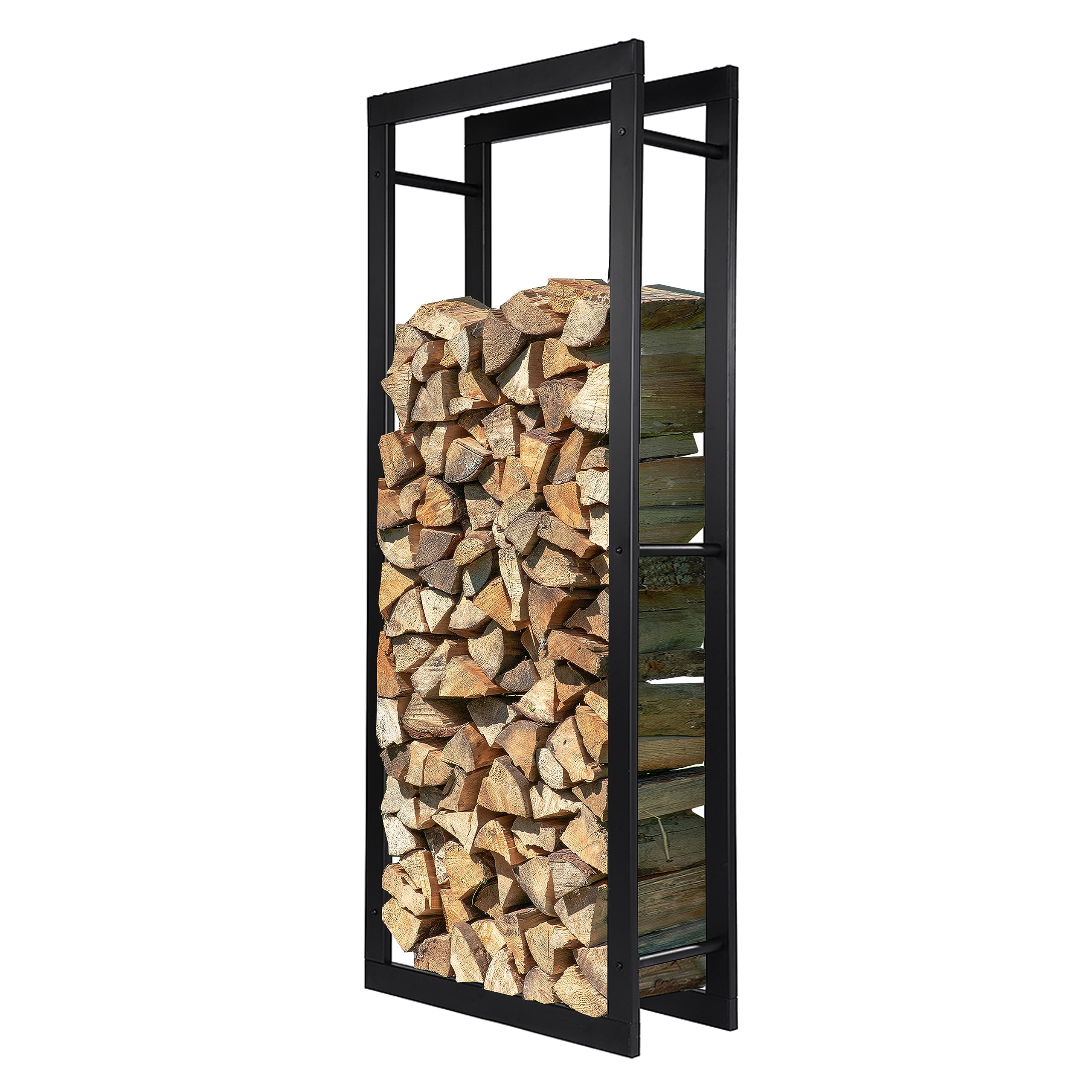 Loywe Estantería de metal para leña de chimenea, para interior y exterior, color negro
