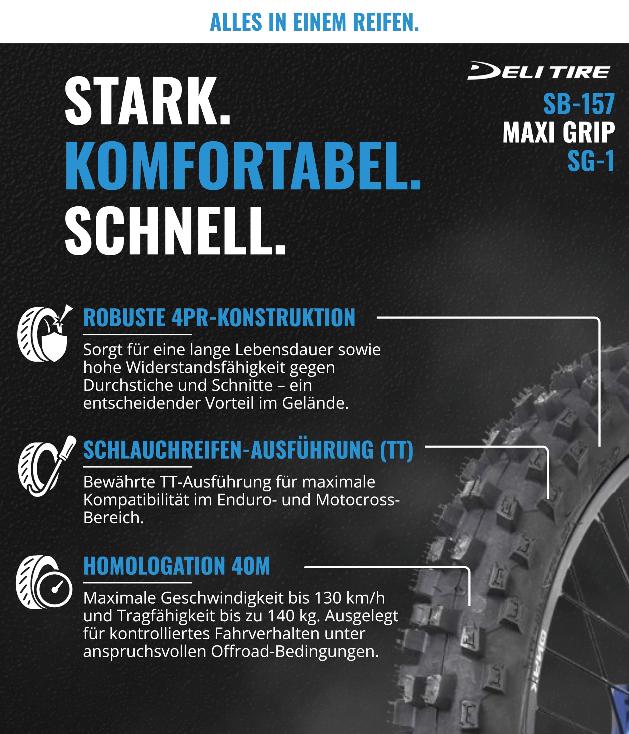 Reifen DELI TIRE SB-157 70/100-17 MAXI GRIP SG-1 Ganzjahres Neu