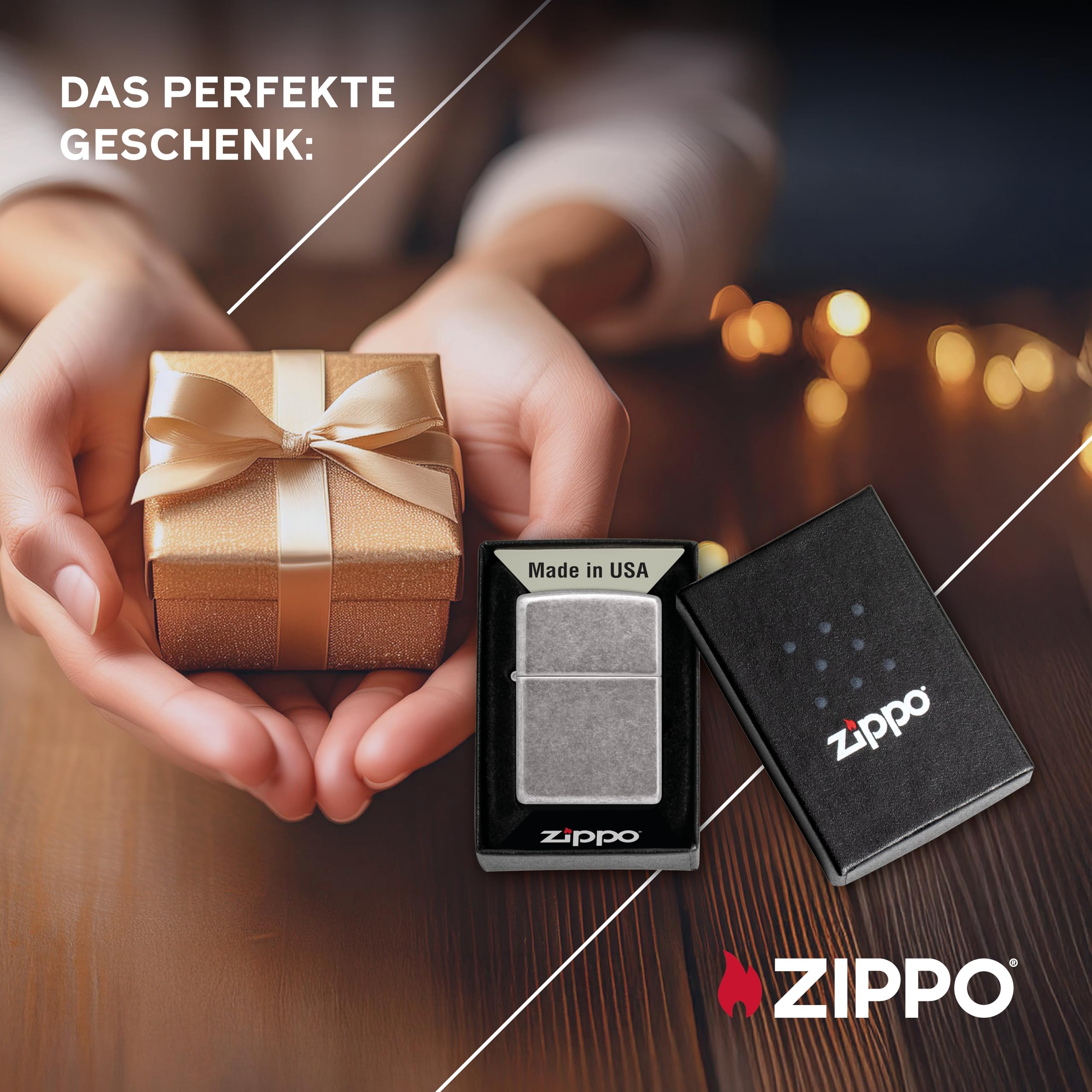 Zippo Sturmfeuerzeug - Antique Silver mit seitlicher Flammengravur - Nachfüllbar - Wiederverwendbar - Windfestes Design - Geschenkbox - Made in USA - Amazon Exclusive – Bild 6