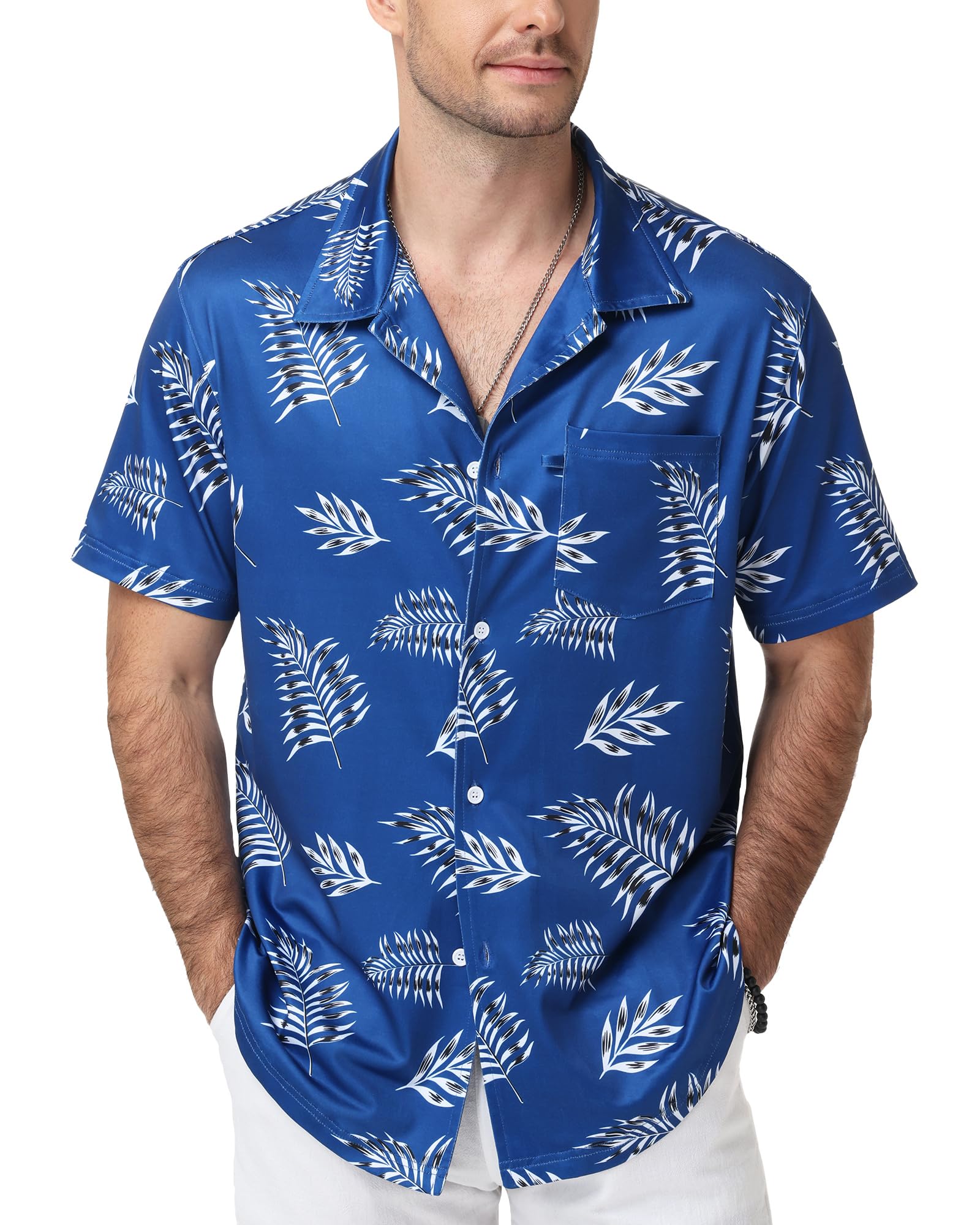 Runhit Hawaii Hemd Männer, Leichtes Sommerhemd Kurzarm mit Brusttasche und Tropischem Print, Atmungsaktiv Strandhemd für Strand Urlaub Alltag