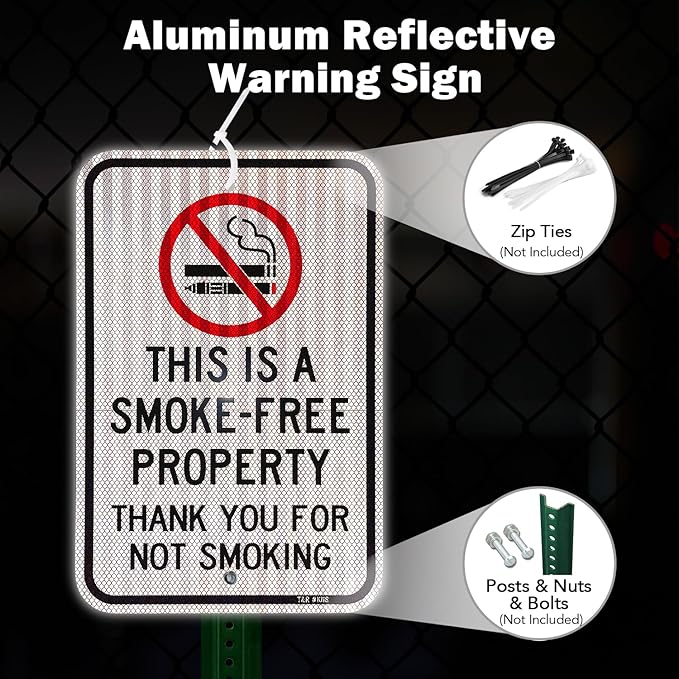 T&R (2 Pack) Large No Smoking Sign, Thank You For Not Smoking Sign, 18" x 12" Engineer Grade Reflective Sheeting, Rust Free Aluminum, Weather Resistant, Waterproof, Fade Resistant, 2 Pre-drilled Holes