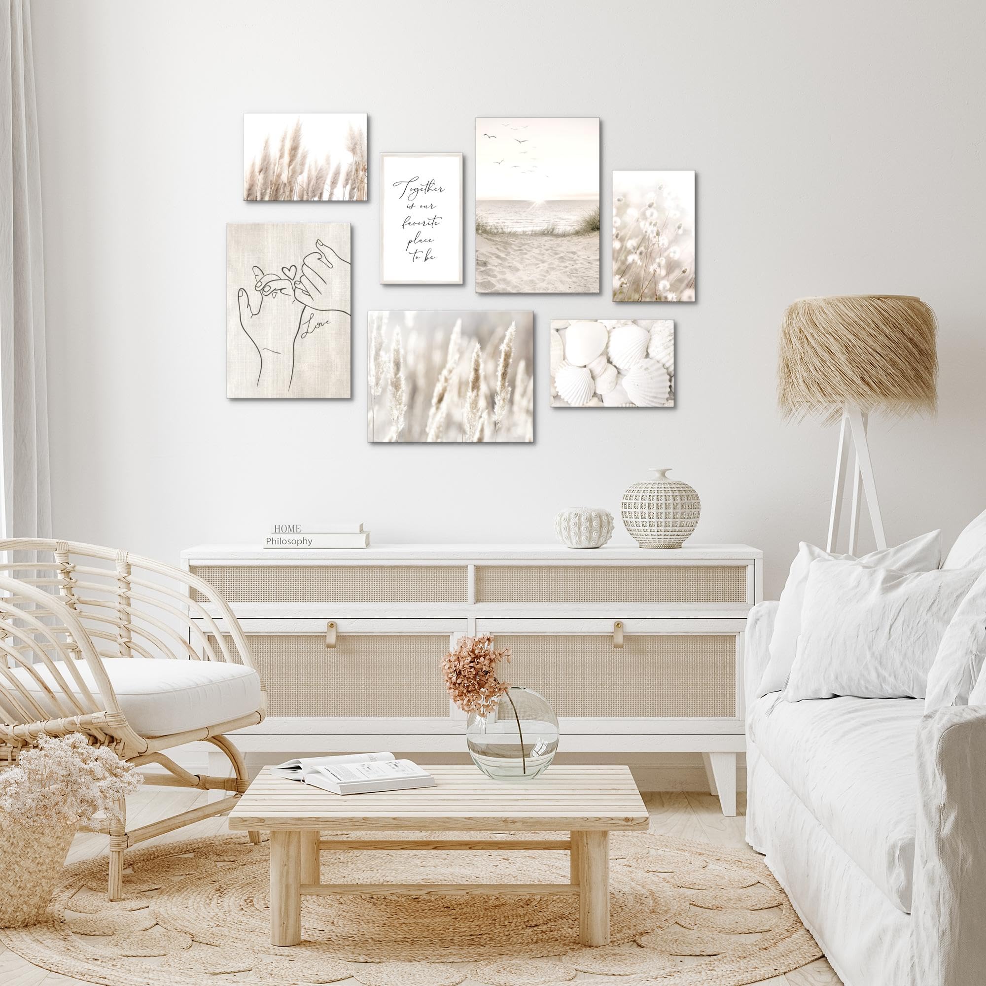 Novart Set of Canvas - COMPLETELY READY TO HANG - Pictures for Wall - Boho Beach - 7 Parts - Living Room Bedroom N023371a - Image 3
