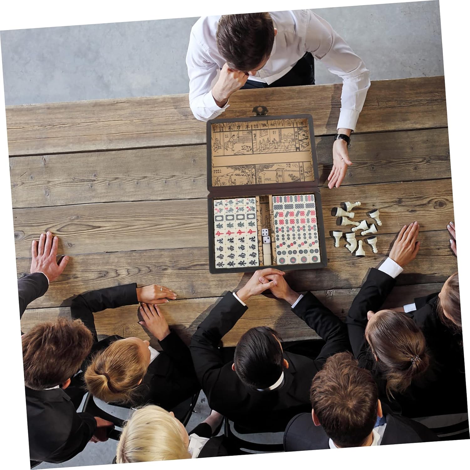 SUPVOX Mahjong Game Set Travel Mahjong Set Box Portable Kit Chinese Characters and Numbered Tiles