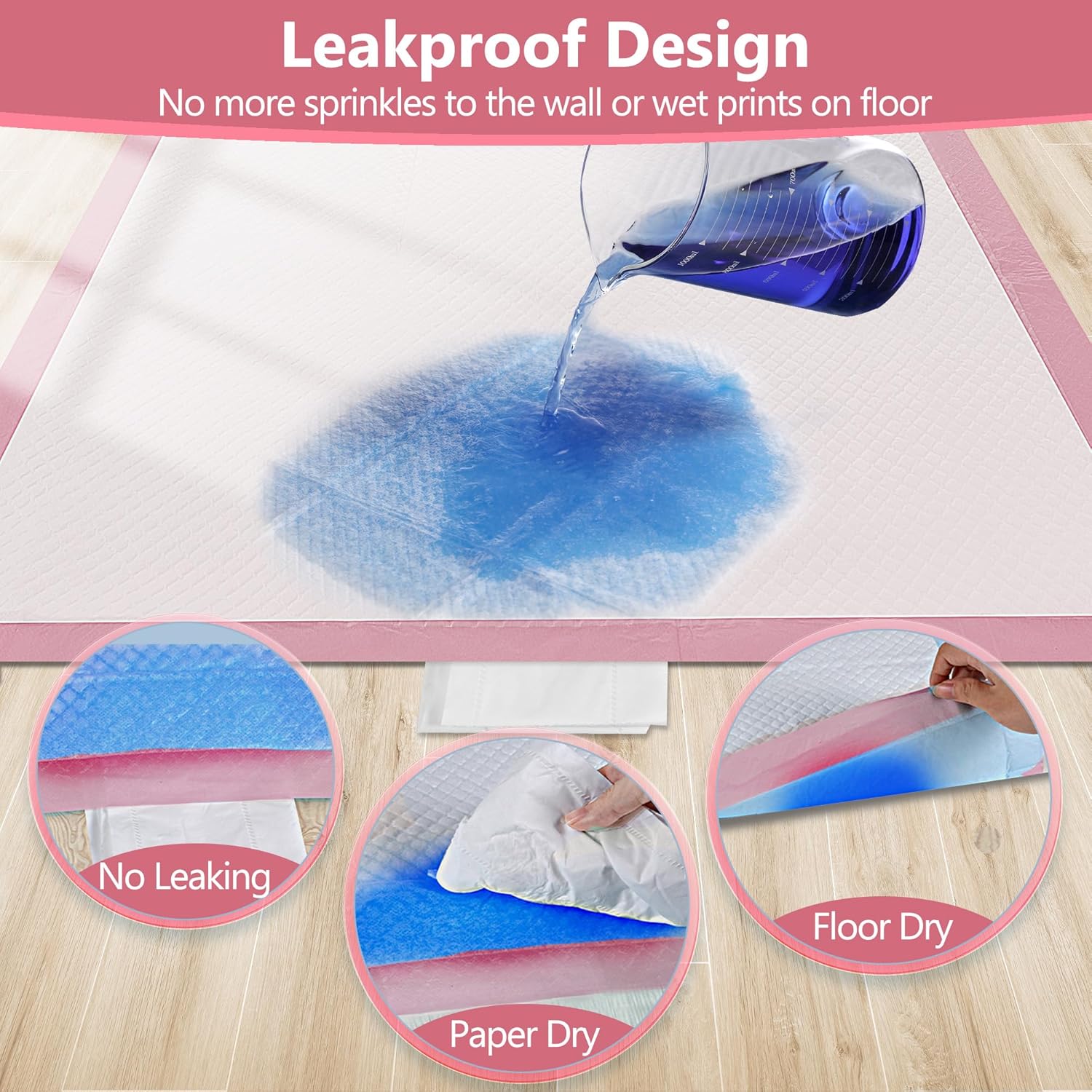 Gimars XL 6-Layer Ultra Absorbent 1200ml 48-Hour Leak-Proof Dog Pee Pads, Quick Dry Extra Large Puppy Pads for Puppy Training, Senior & Incontinent Dogs, Cats, Overnight Use, 30"x36", 50 Count Pink