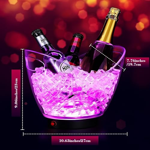 Miniatura 6 de Cubos de hielo LED de plástico transparente de 5 L, cubo de hielo de gran capacidad, cubo de hielo RGB colorido LED enfriador, cubo de champán vino,