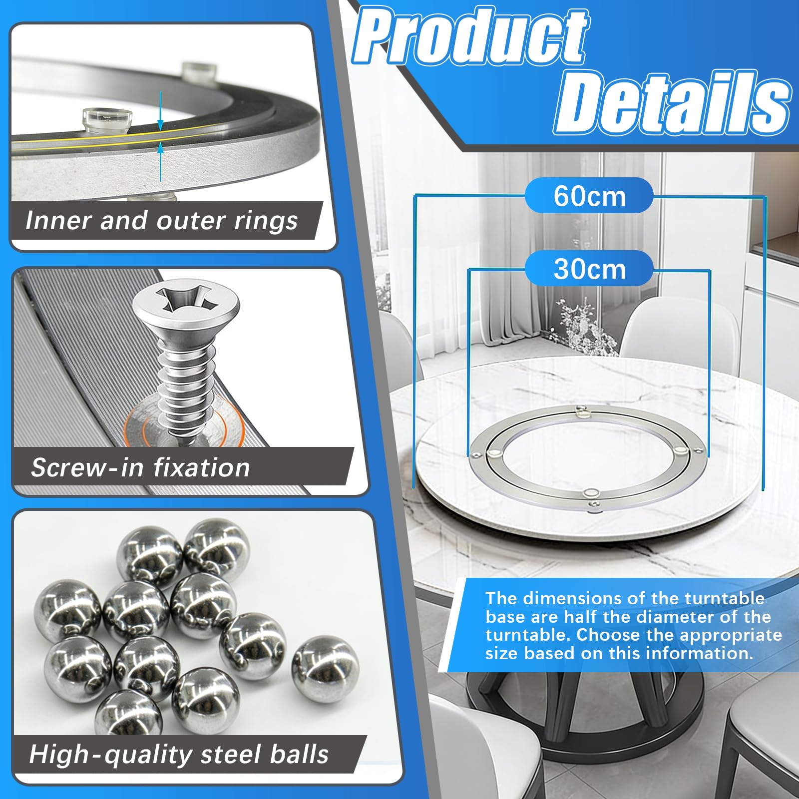 Plateau Tournant, Lazy Susan 50 cm (20 Pouces) Roulement Rotatif en Aluminium 360° Plateau Tournant Charge Lourde 180 kg avec Pieds Antidérapants pour Table Salle À Manger Support Écran