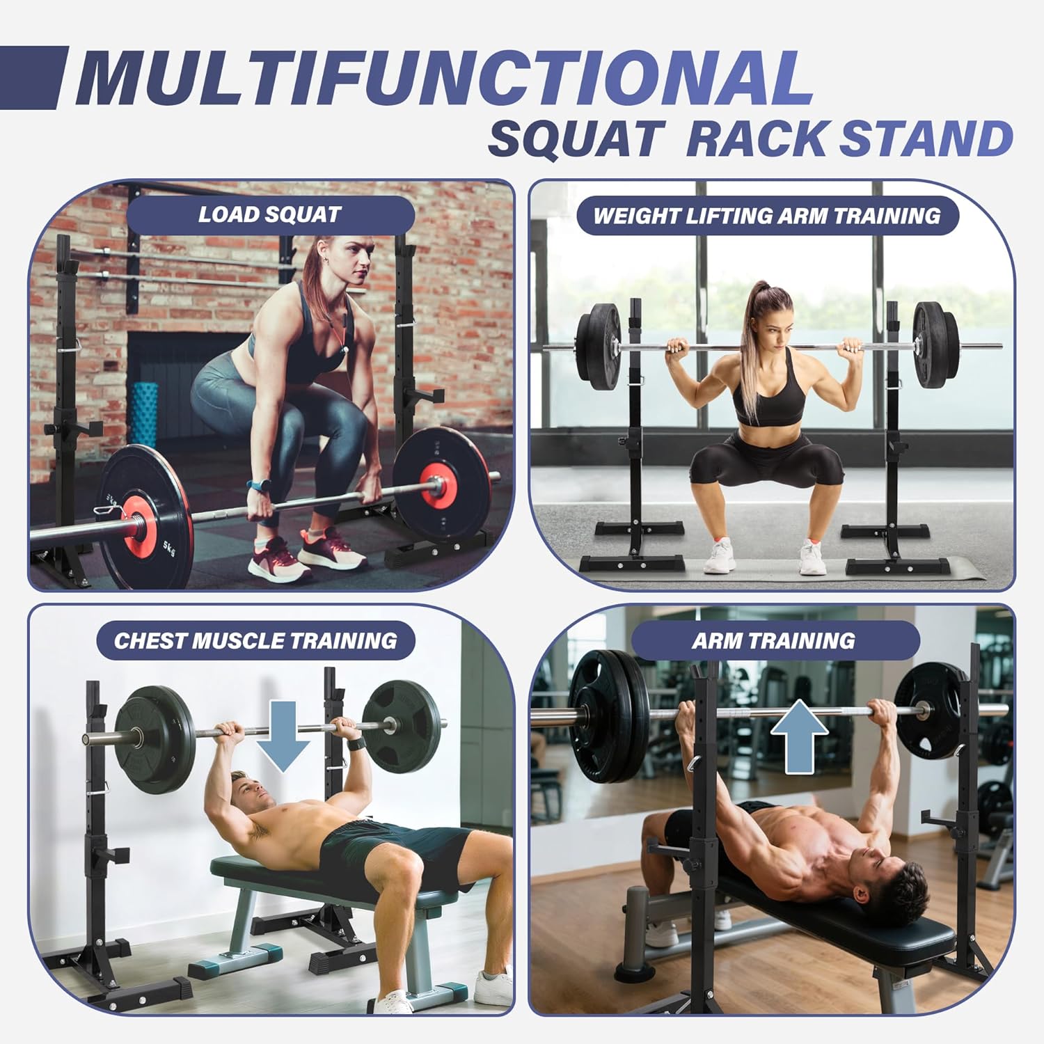 F2C Adjustable Squat Rack Pair 41"-66" Sturdy Steel Barbell Bench Press Stand GYM/Home Gym Portable Dumbbell Racks Stand Max 550lbs