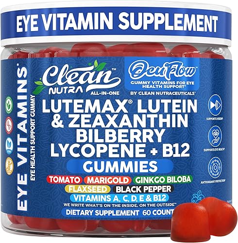 Gomitas de vitamina ocular de luteína y zeaxantina de Clean Nutra + Arándano para el apoyo a la visión Ginkgo Biloba Caléndula, vitamina B12 Linaza