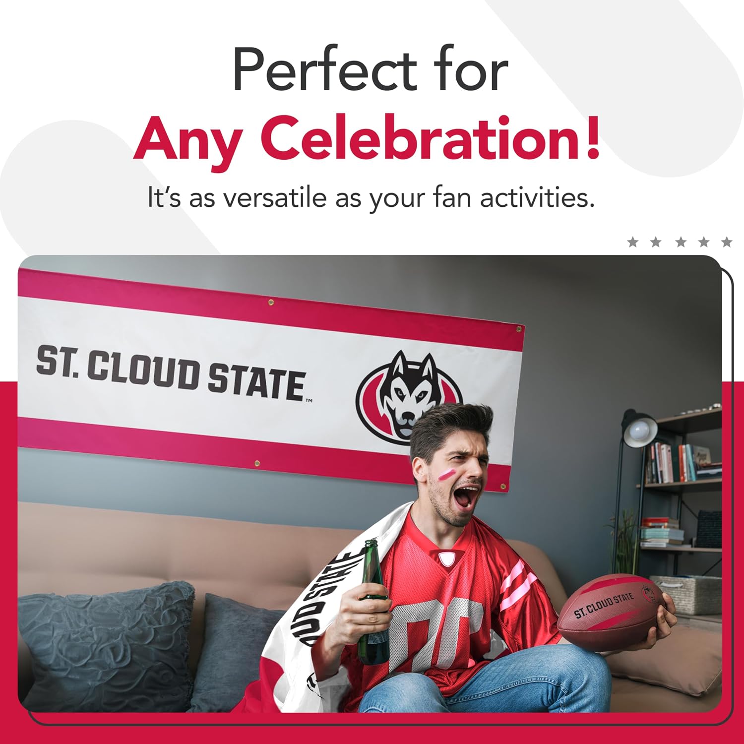 St. Cloud State Huskies College Sports Printed Outdoor Banner - NCAA Licensed - Durable Vinyl - School Banner (White, Black, Red) (2' x 6')