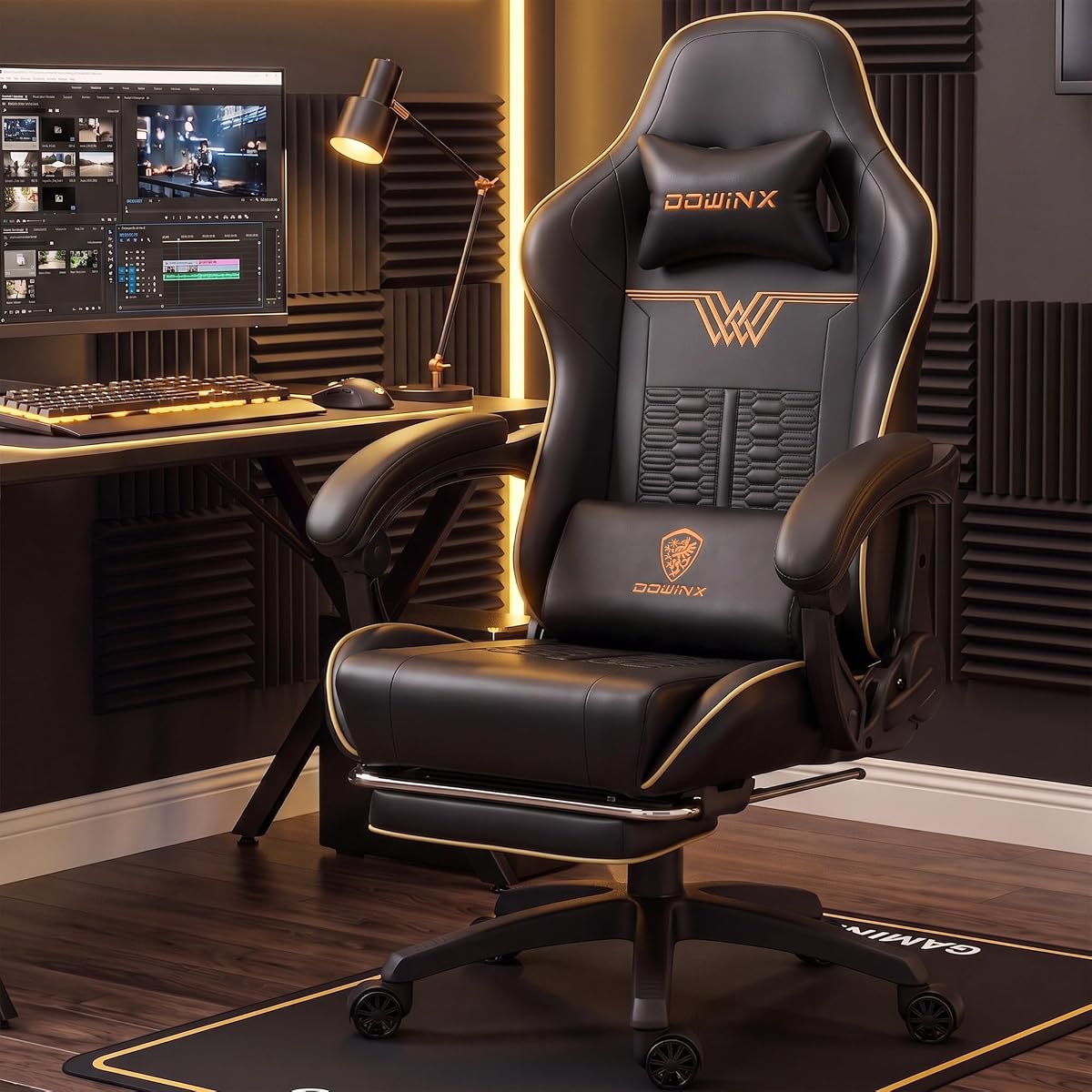 Dowinx Big and Tall Gaming Chair, 350LBS with Massage Lumbar Footrest
