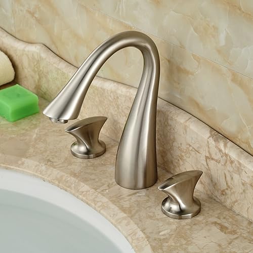 Miniatura 7 de Grifo de lavabo de baño de oro pulido brillante, grifo de lavabo de dos manijas y tres agujeros, grifo mezclador de lavabo de 8 a 16 pulgadas con