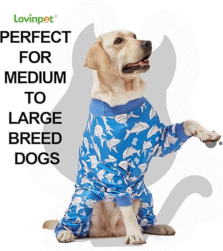 Miniatura 2 de LovinPet Pijama grande para perros, protección UV, mameluco para aliviar la ansiedad de mascotas, ligero y elástico, ropa para perro con estampado