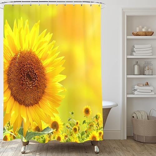 Miniatura 3 de Hipposama Cortina de ducha de girasol, juego de cortina de ducha de girasol amarillo de primavera campestre, cortinas de ducha florales de acuarela