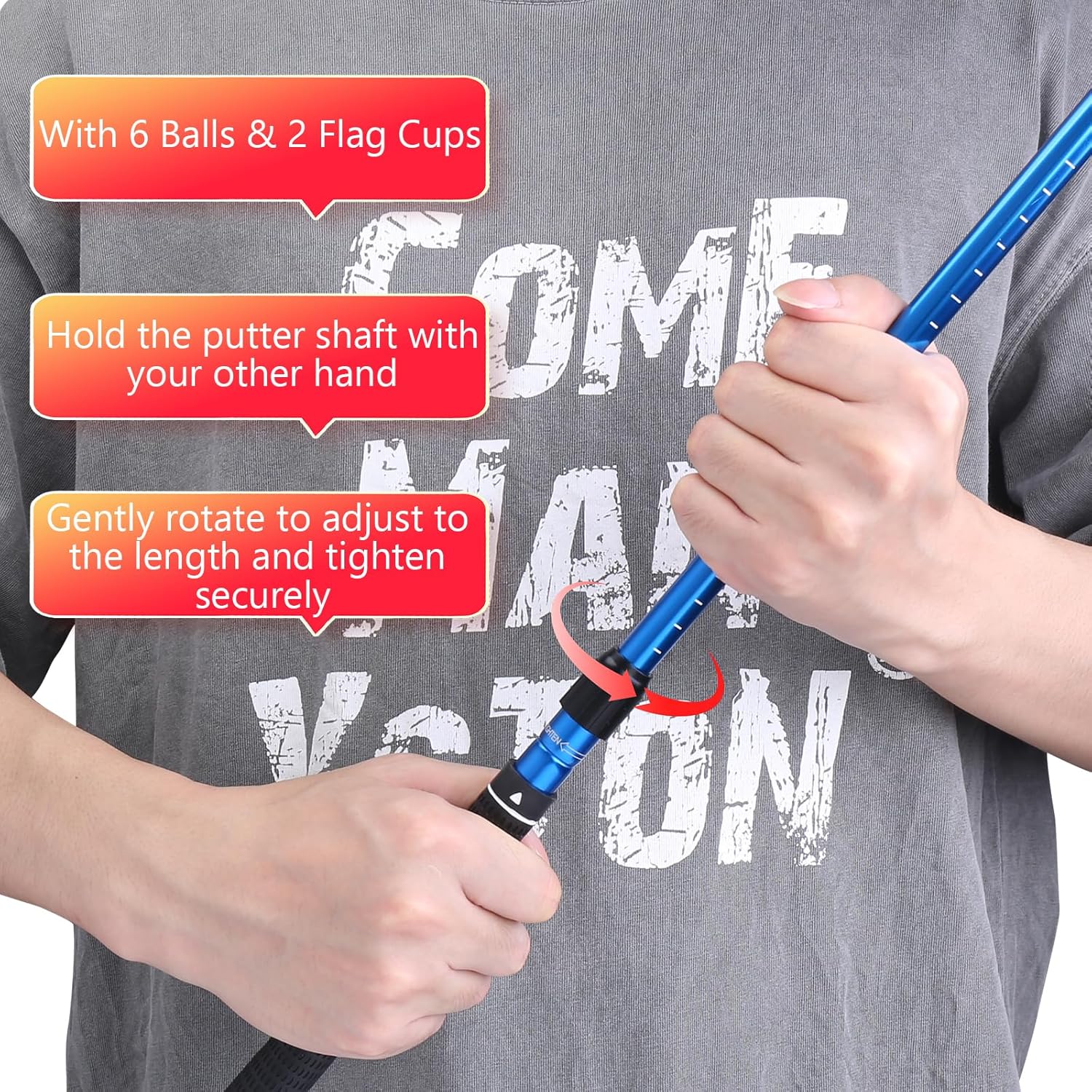 MultiOutools Golf Putters for Men and Women, 2 Pack Adjustable Golf Club Sets with 6 Balls & 2 Flag Cups, Two-Way Mini Putters Training Clubs for Children, Teenagers, Adults