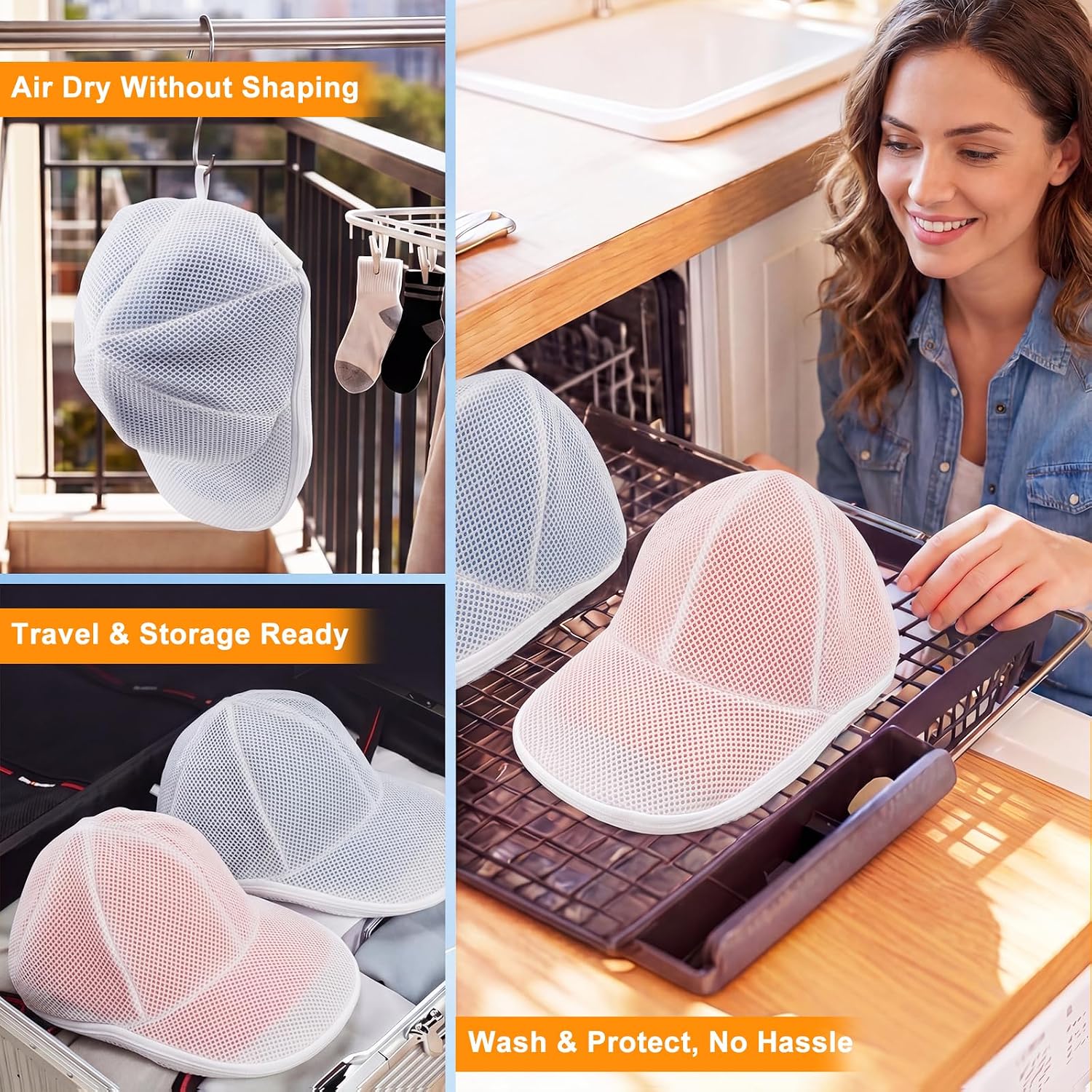 Hat Washers, Cap Washers for Washing Machine, Hat Cleaning Shaper Protector Fit for Adult and Kid's Baseball Caps, White