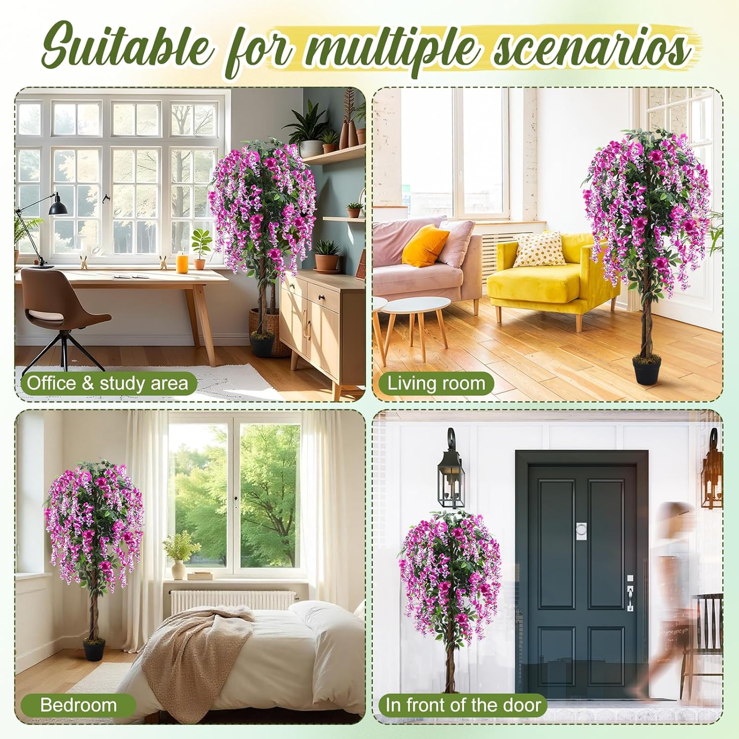 1 Pack 5ft Artificial Wisteria Tree Tall Fake Tree with Cement Base Pot Faux Floor Plant Decoration for Indoor Outdoor Home Office Housewarming Gift(Rosy Pink)
