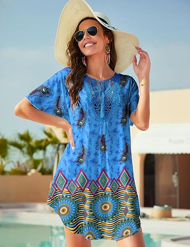 Miniatura 3 de Ekouaer - Cobertura de traje de baño para mujer, con encaje de ganchillo, cuello en V, bikini, para la playa, vestido para traje de baño