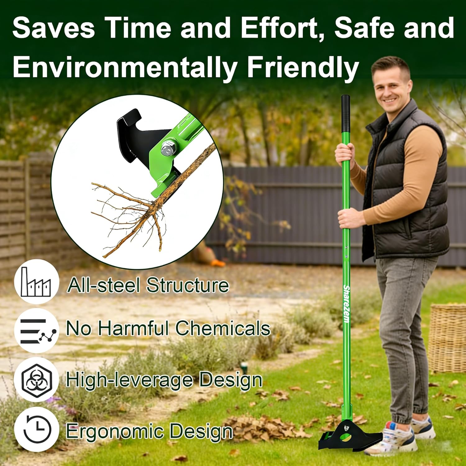 Large Sapling Puller, Heavy-Duty High-Leverage Uproots Tree Puller Tool Fully Uproots Woody Stems ¼ inch - 2 inches, Manual Tree Popper Tools for Trees Shrubs Vines Thorns with Large Root Systems