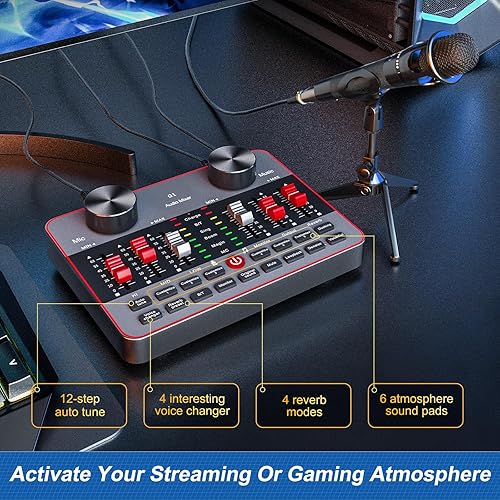 Miniatura 5 de Paquete de equipo de podcast para 2 micrófonos Tiktok Video Creator Kit, interfaz de audio, mezclador de DJ, tarjeta de sonido, micrófono de