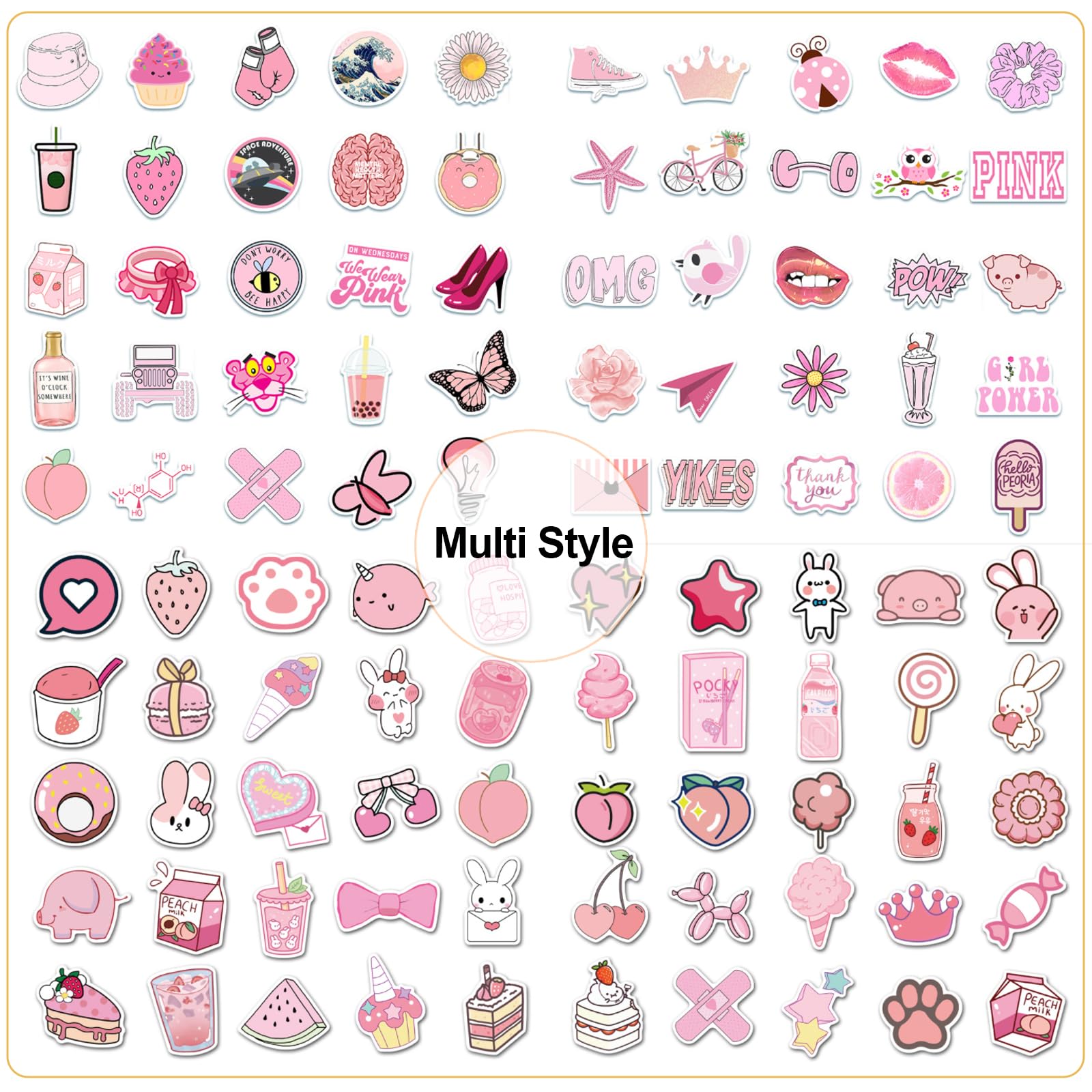LTSCLO 100 adesivi carini, impermeabili, estetici, alla moda, in vinile, per ragazze, adolescenti, bottiglie d'acqua, laptop, skateboard, bagagli
