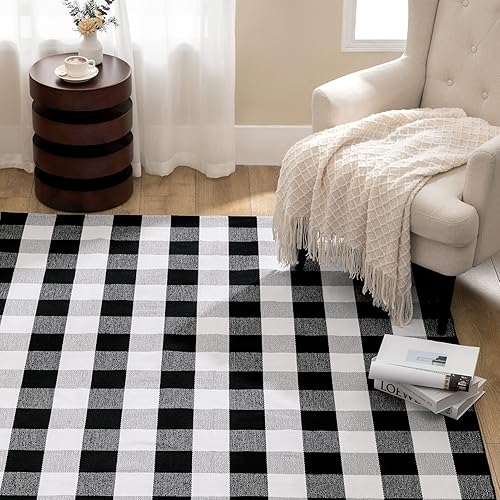 Miniatura 2 de joybest Buffalo - Alfombra a cuadros de 4 x 6 pies, alfombra de algodón tejida a mano para interiores y exteriores, alfombra para patio, sala de