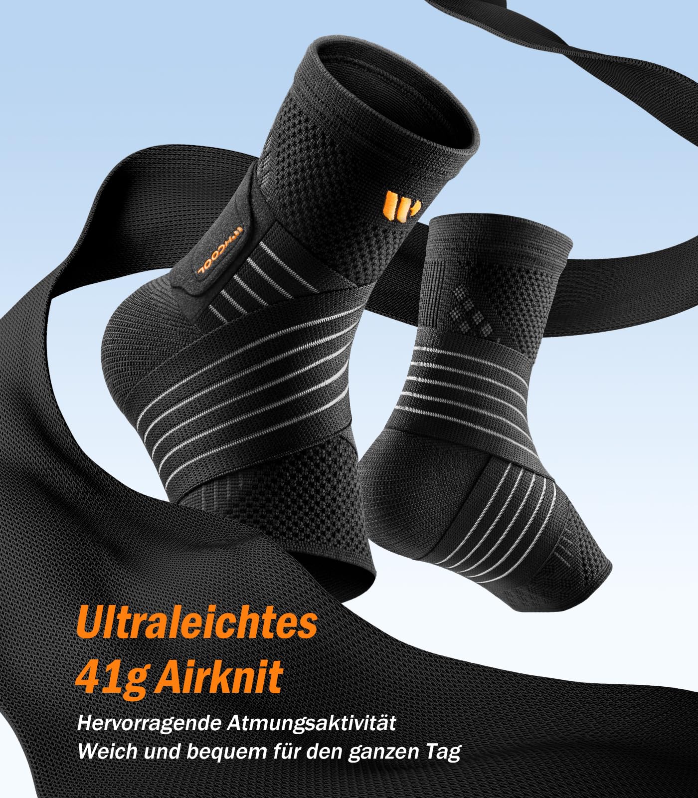 Knöchelbandage mit 3D-Netzgewebe, Leichte Sprunggelenkbandage für Plantarfasziitis & Achillessehne, Verstellbare Fußbandage stabilisiert sanft, für Sport (Schwarz, L)